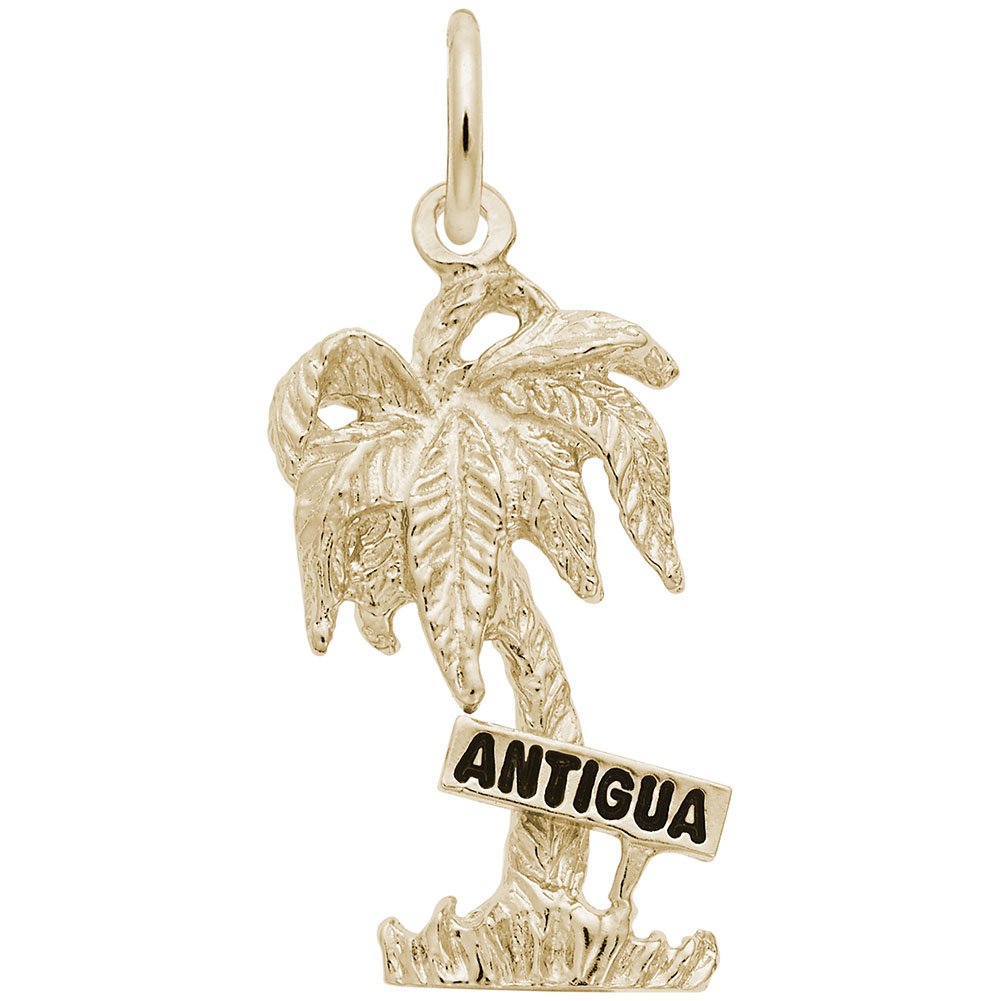 Antigua Palm with Sign Charm - Sterling Silver Jewelry Charms for Bracelets & Necklaces - Perfect for Beach Vacations & Tropical Themed Gifts