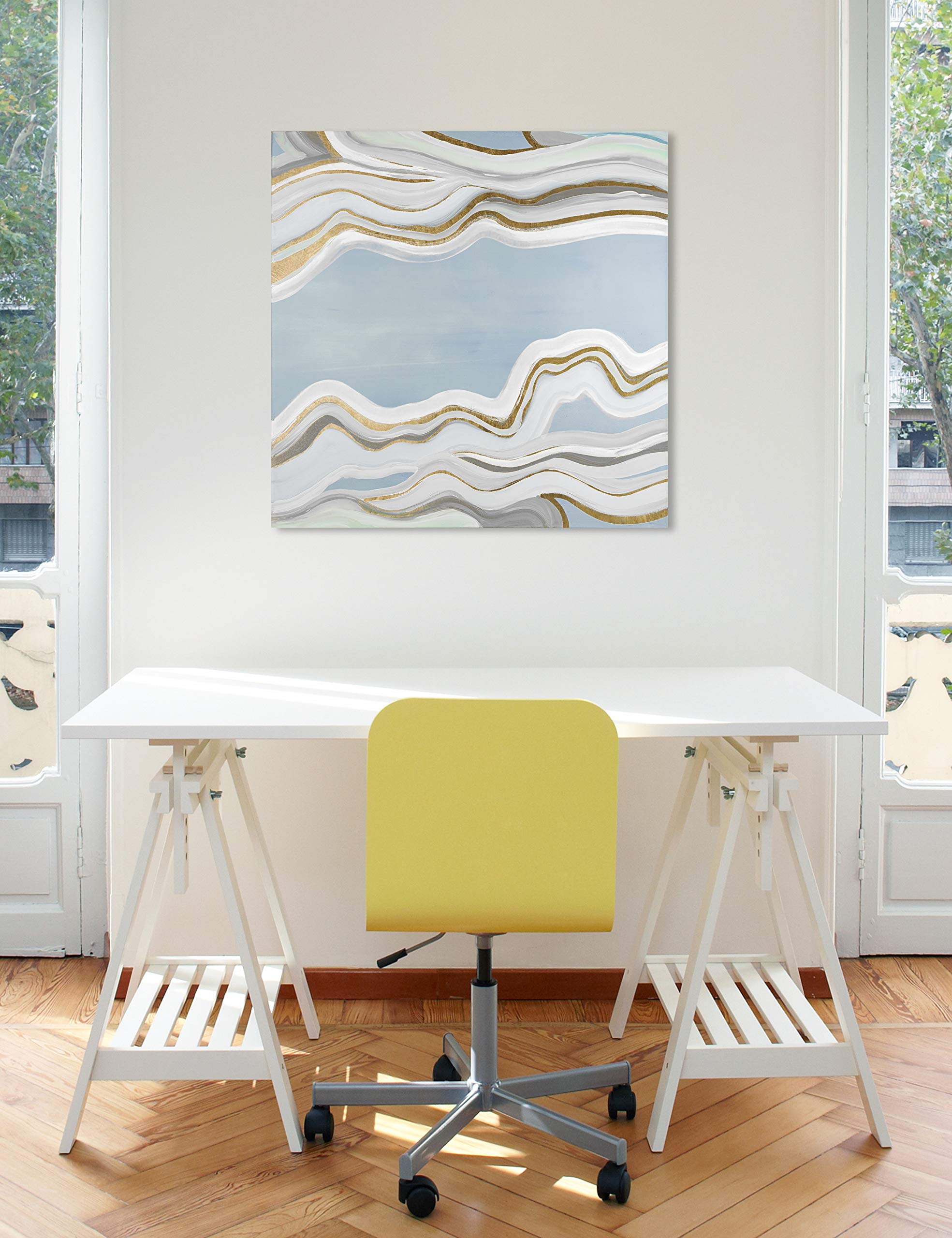 Abstract Wall Art Canvas Prints 'Glacier Flow' - Blue & Gold Modern Home Decor - 30