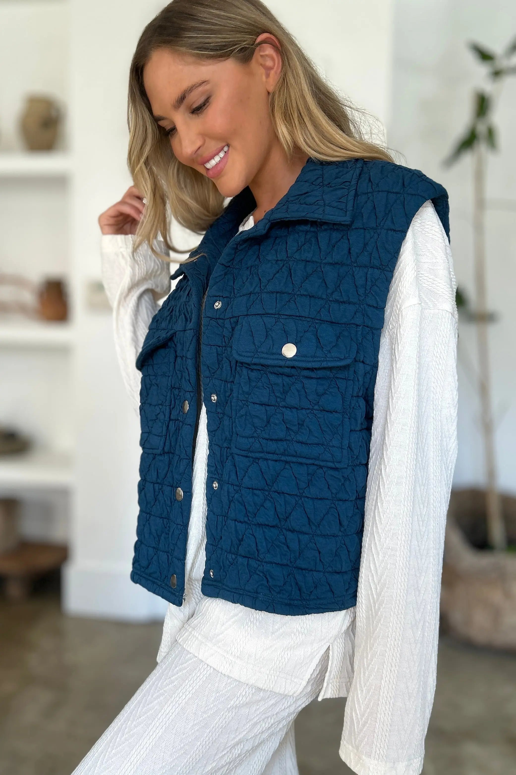 Men's Double Take Full Size Pocketed Textured Snap Down Vest Coat - Lightweight Layering for Outdoor Work & Casual Wear