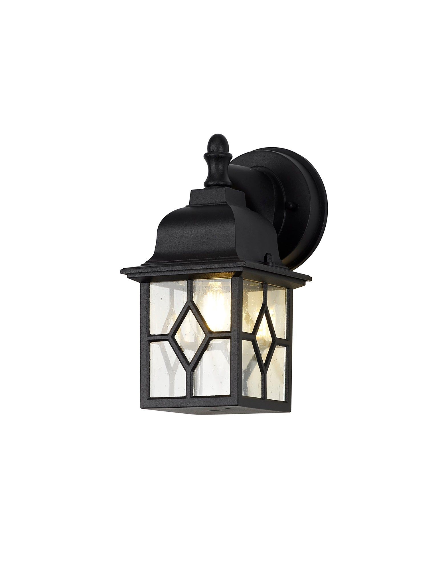 Alcover Modern Outdoor Wall Lamp - Round Criss Cross Design with Sand Black & Clear Seeded Glass, IP44 Waterproof, E27 Bulb Socket (1-Pack) - Perfect for Porch, Patio, Garden and Exterior Home Lighting - 2 Year Warranty