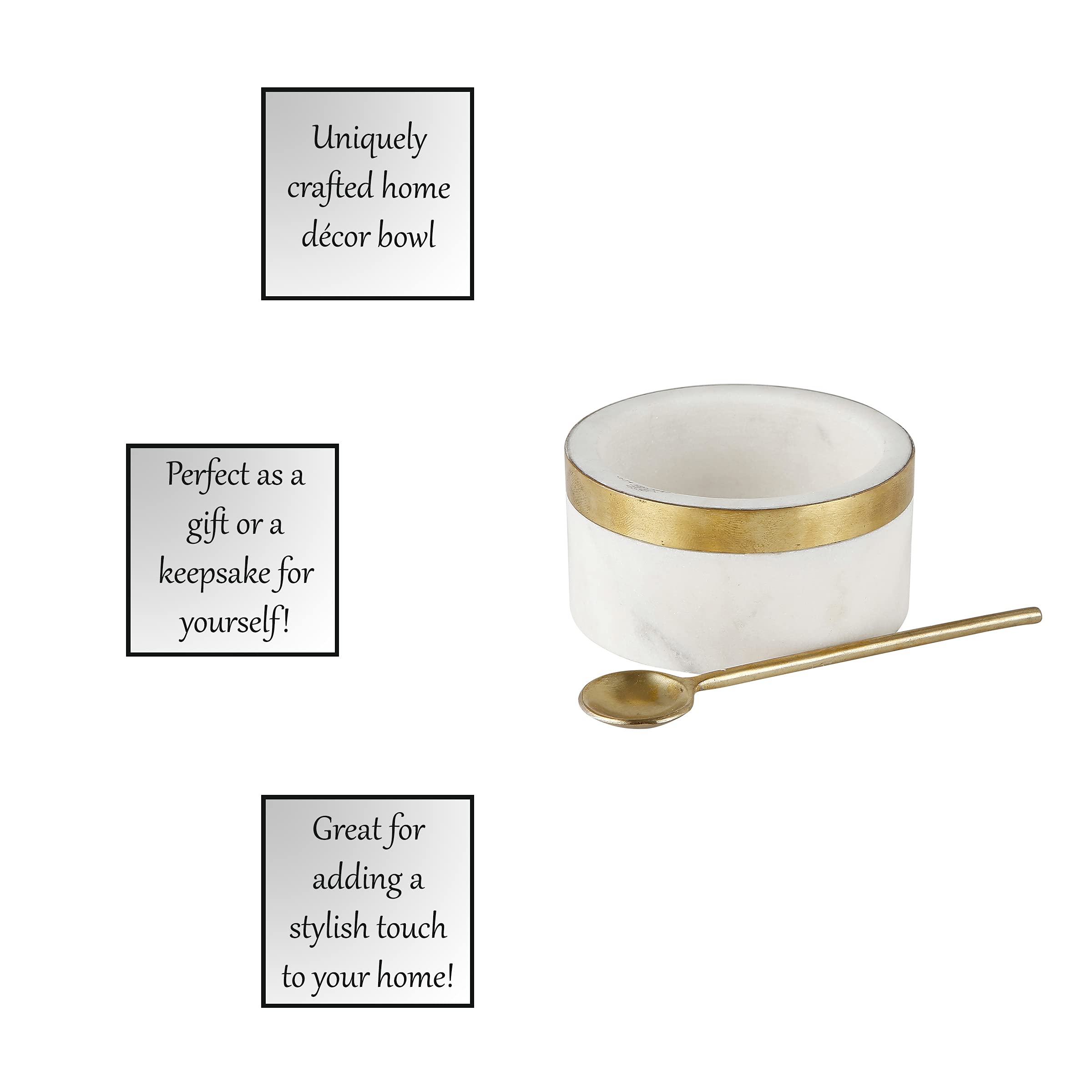 Santa Barbara Design Studio Marble & Brass Sugar Spice Bowl with Spoon - Elegant Small Serving Dish for Coffee, Tea, Baking & Kitchen Decor