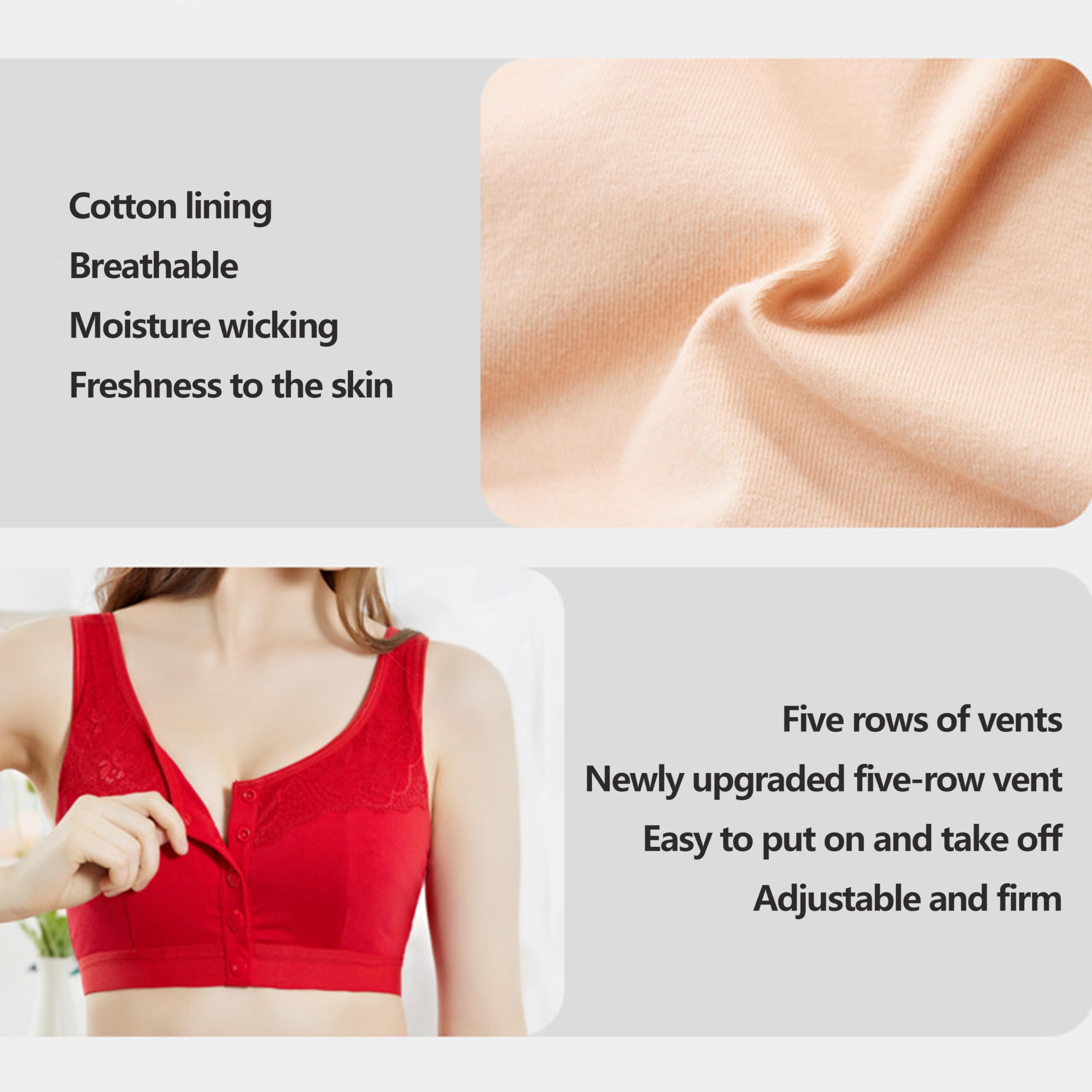 Giltpeak Post Surgery Front Closure Bra - Cotton Mastectomy Bras with Pockets, Wire-Free Comfort & Wide Shoulder Straps - Ideal for Recovery After Breast Surgery, Lumpectomy or Mastectomy