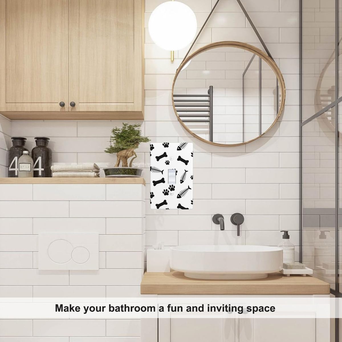 Dog Cat Animal Print 1-Gang Toggle Wall Plate - Paws and Fish Bones Light Switch Cover - Single Toggle Decorative Cover for Home, Office, Bedroom, Nursery - Easy Installation & Pet-Themed Decor