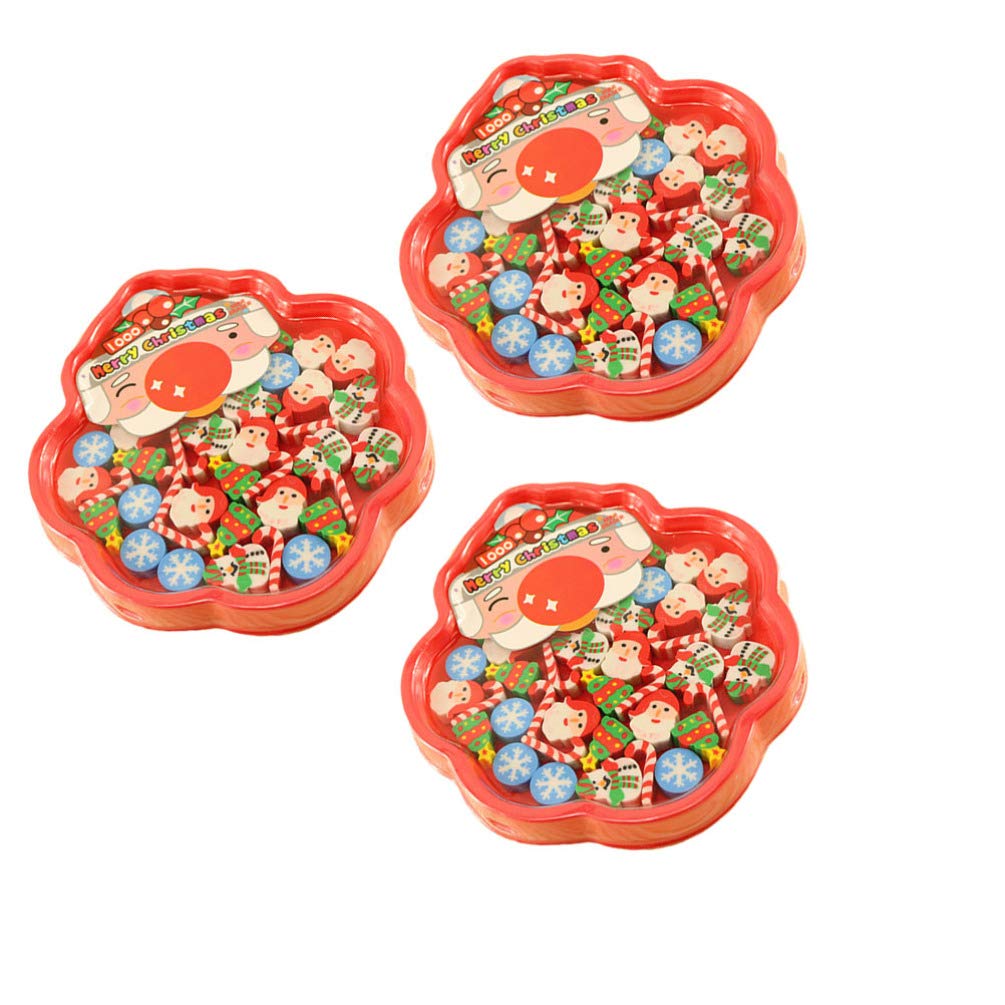 NUOBESTY 3 Pack Mini Christmas Erasers Set - Cute Santa & Snowman Erasers with Storage Box for Holiday Party Favors, Classroom Rewards, School Supplies - Perfect for Christmas Gifts, Office Decor, Kids Crafts & DIY Projects