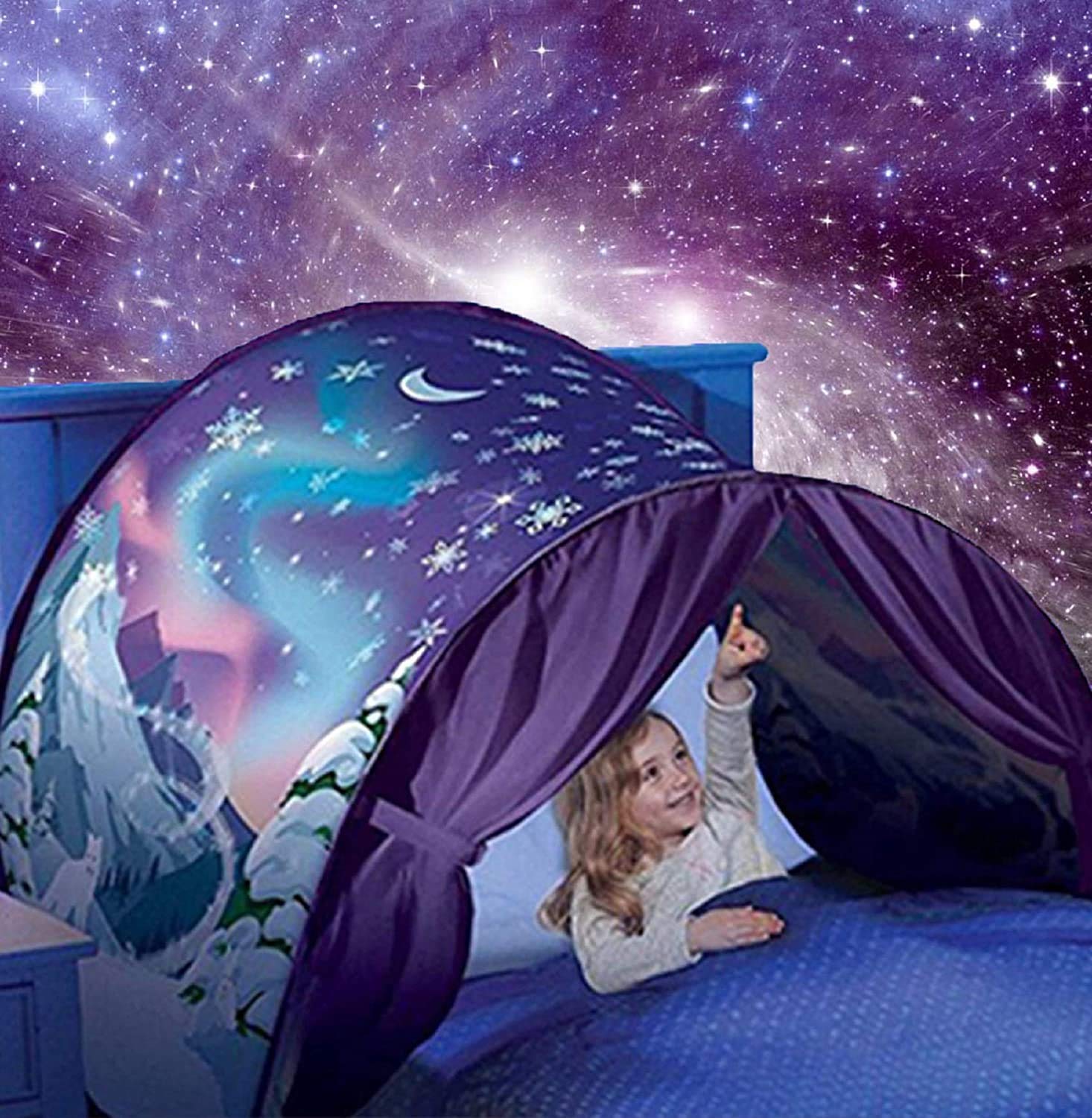 Kids Bed Tent for Twin Size Beds - Pop Up Privacy Canopy for Boys & Girls Reading & Play - Unisex Children's Sleeping & Study Space with Storage Bag - Perfect for Winter Wonderland Bedrooms & Cozy Indoor Camping Adventures