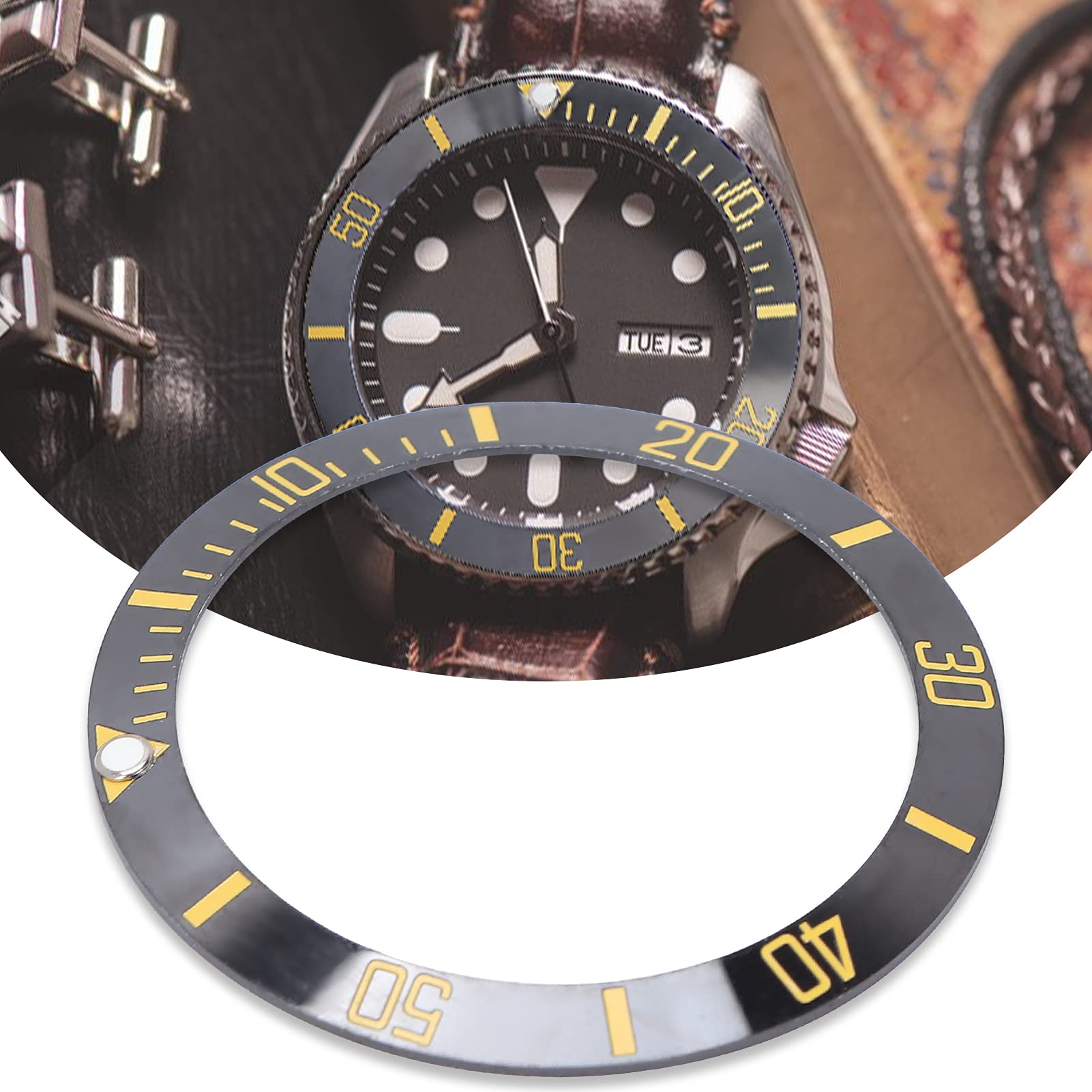 Ceramic Watch Bezel Insert Ring - Black & Gold for Professional Replacement