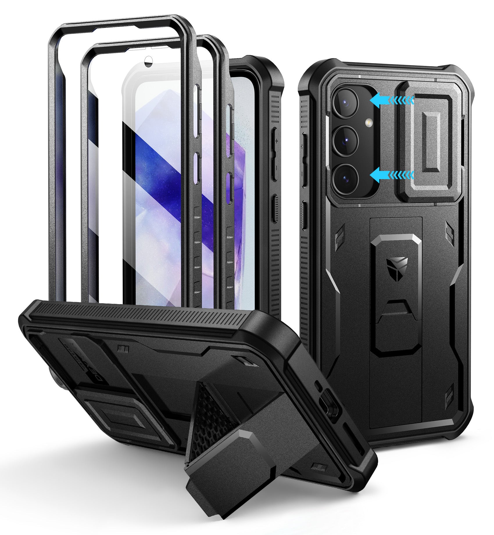 Dexnor Heavy Duty Shockproof Rugged Case for Samsung Galaxy A55 5G with Screen Protector, Full Body Bumper & Kickstand - Perfect for Outdoor Activities, Work, and Daily Protection