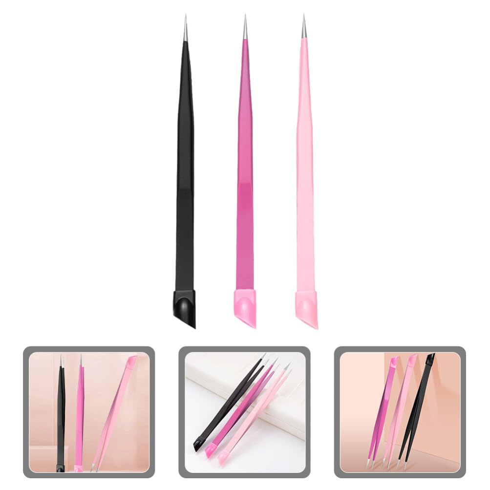 3-Piece Beads & Nail Art Tweezers Set - Pointed Tip Sticker & Brow Tweezers for Scrapbooking, DIY Nail Design, Jewelry Making & Eyebrow Grooming - Precision Tools for Crafting & Beauty Care