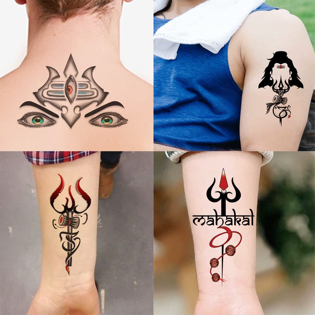 Trishul Eye Design Temporary Tattoos - Waterproof Body Art for Men & Women (Pack of 4) - Perfect for Festivals, Parties & Spiritual Events