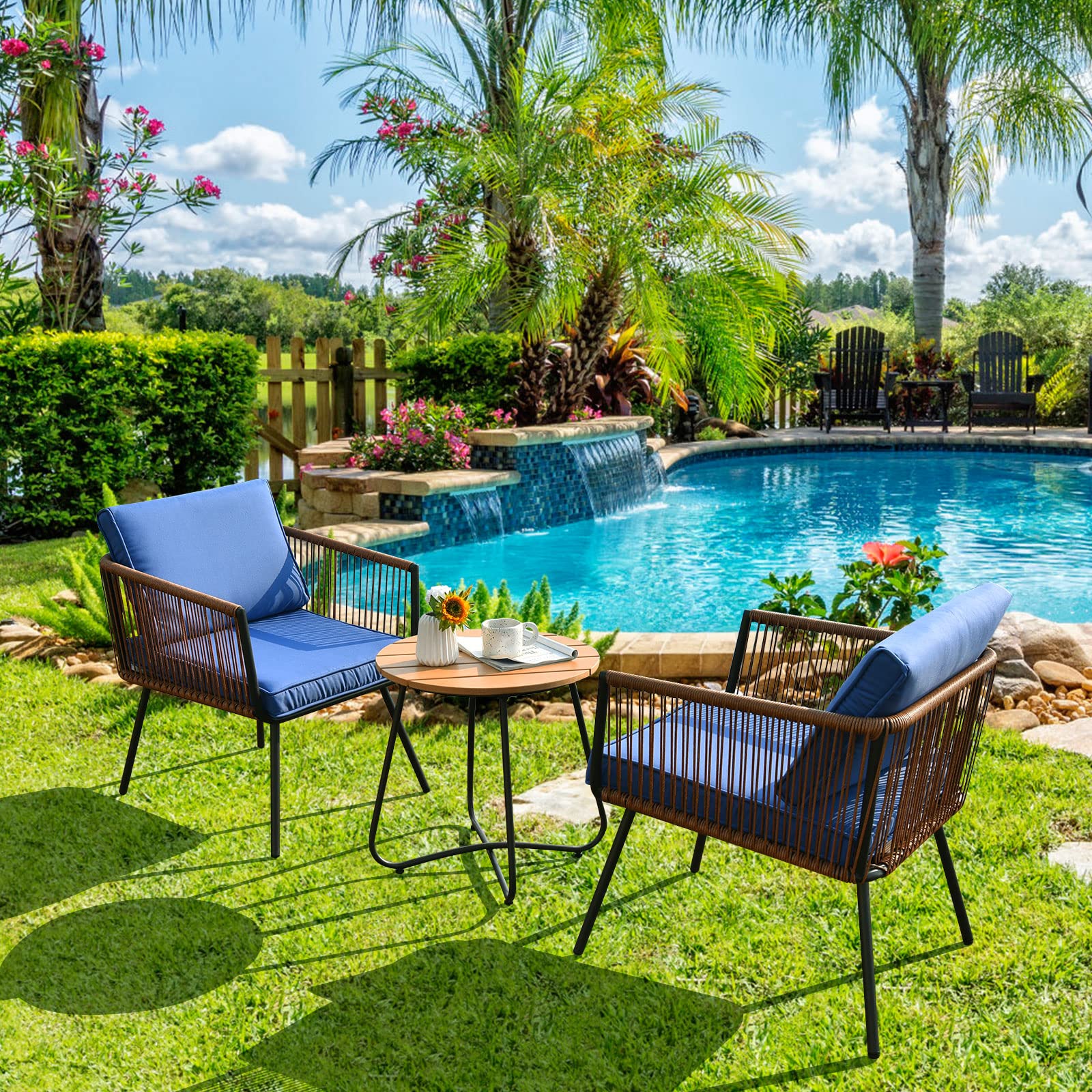 **Tangkula 3-Piece Patio Bistro Set - Outdoor Conversation Chairs with Coffee Table, Modern Garden Furniture with Soft Cushions - Perfect for Porch, Backyard, Garden & Poolside (Navy Blue) | Durable & Weather-Resistant for Relaxing & Entertaining**