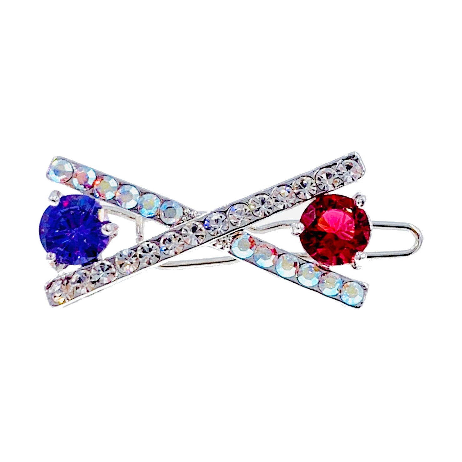 Elegant Sautoir Bow Hair Clip with Swarovski Crystals - Silver Base in Pink, Blue, Purple, Clear & Brown | Perfect for Weddings, Prom & Special Occasions