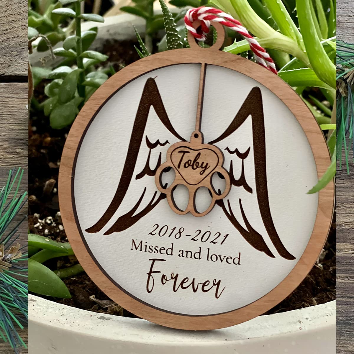 Personalized Name Dog Christmas Ornaments - Angel Wing Car Pendant & Wooden Ornament Set of 10 | Perfect for Holiday Decor, Pet Lover Gifts & Car Interior Accessories