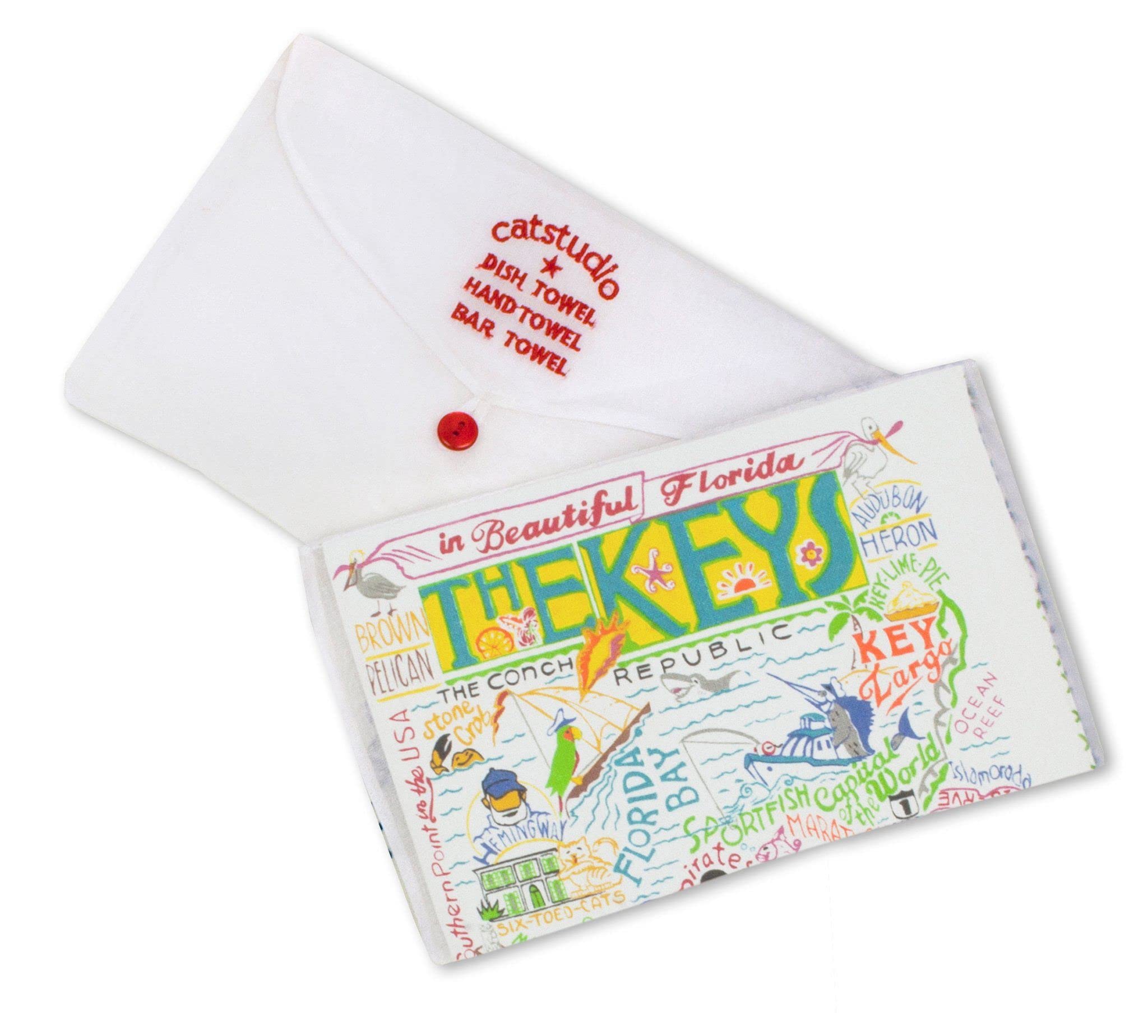 Catstudio Florida Keys Dish & Hand Towel Set - Absorbent Cotton Kitchen, Bar & Bath Towels for Decor and Drying - Perfect for Beach Houses, Coastal Themed Kitchens, and Vacation Homes