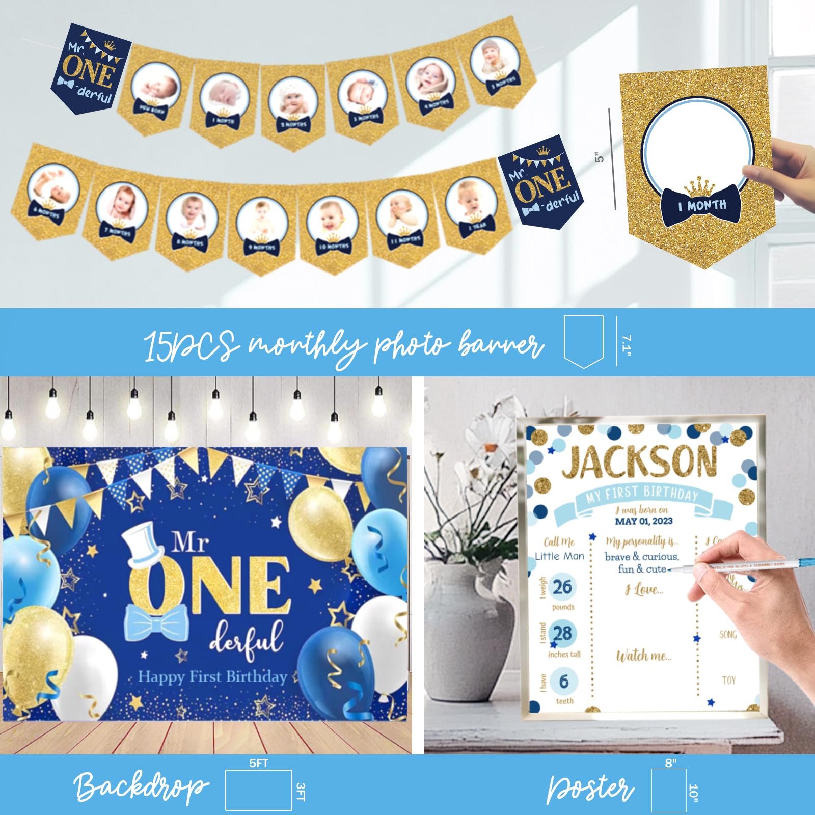 1st Birthday Decorations for Boys - Baby Boy First Birthday Party Supplies | Little Mr Onederful Theme Decor | One Year Old Birthday Party Ideas for Boys - Perfect for Baby's First Birthday Celebrations, Photo Backdrops & Cake Smash Sessions