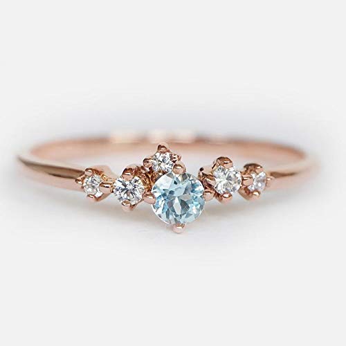 Vintage Aquamarine Rose Gold Engagement Ring for Women - March Birthstone Promise Ring with CZ Diamonds - Elegant Gold Signet & Cluster Ring - Unique Valentine's Day Gift for Her - Perfect for Proposals, Anniversaries, and Special Occasions