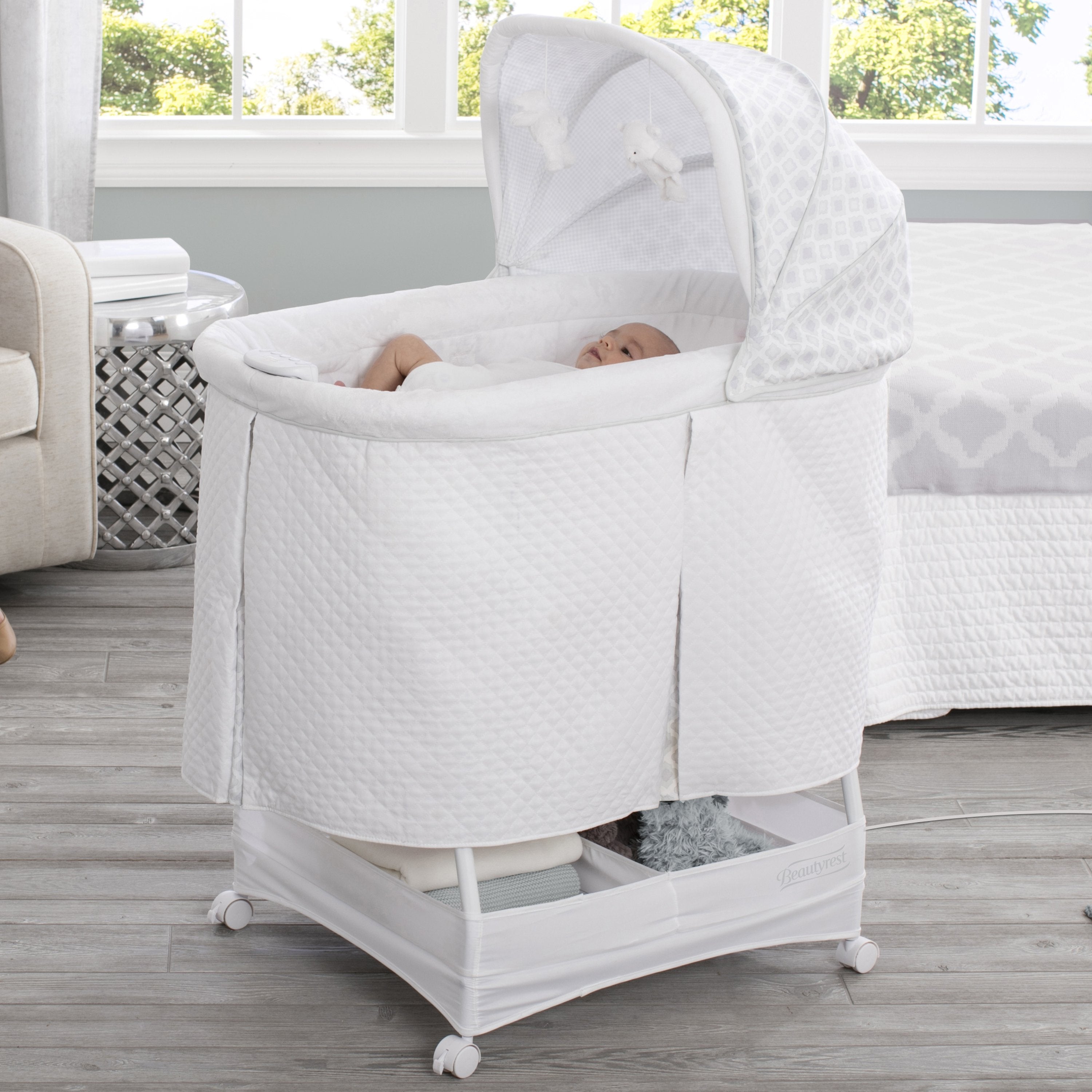 Beautyrest™ Silent Auto Gliding Lux Bassinet - Premium Baby Crib with Smooth Motion for Newborns | Perfect for Nursery, Bedroom & Travel | Arcadia Collection