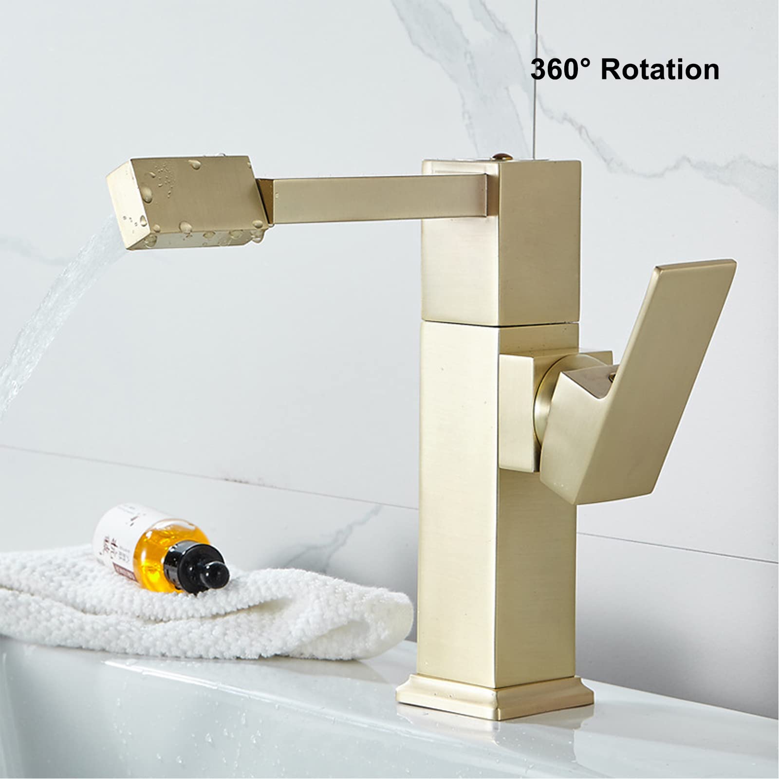 Universal Swivel Bathroom Sink Faucet - 1 Hole Brass Basin Mixer Tap with Brushed Gold Finish | Durable Bathroom Faucets for Face Washing & Hand Washing | Perfect for Modern Home, Hotel, and Spa Bathrooms