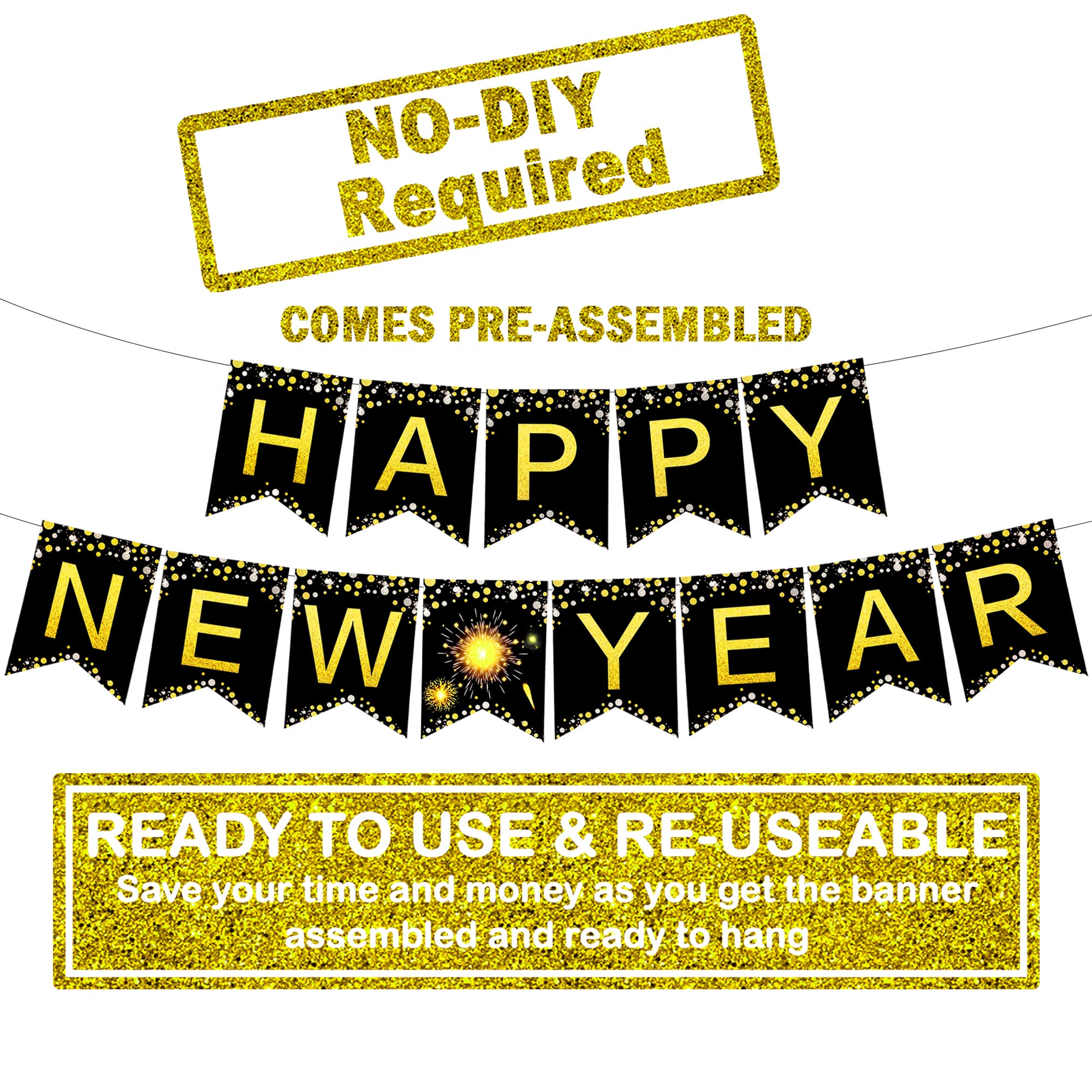 KatchOn 2025 Happy New Year Banner - 10 Feet Large No DIY New Year Sign, Party Decorations & Supplies for New Year's Eve Celebrations | Perfect for Home, Office & Festive Events