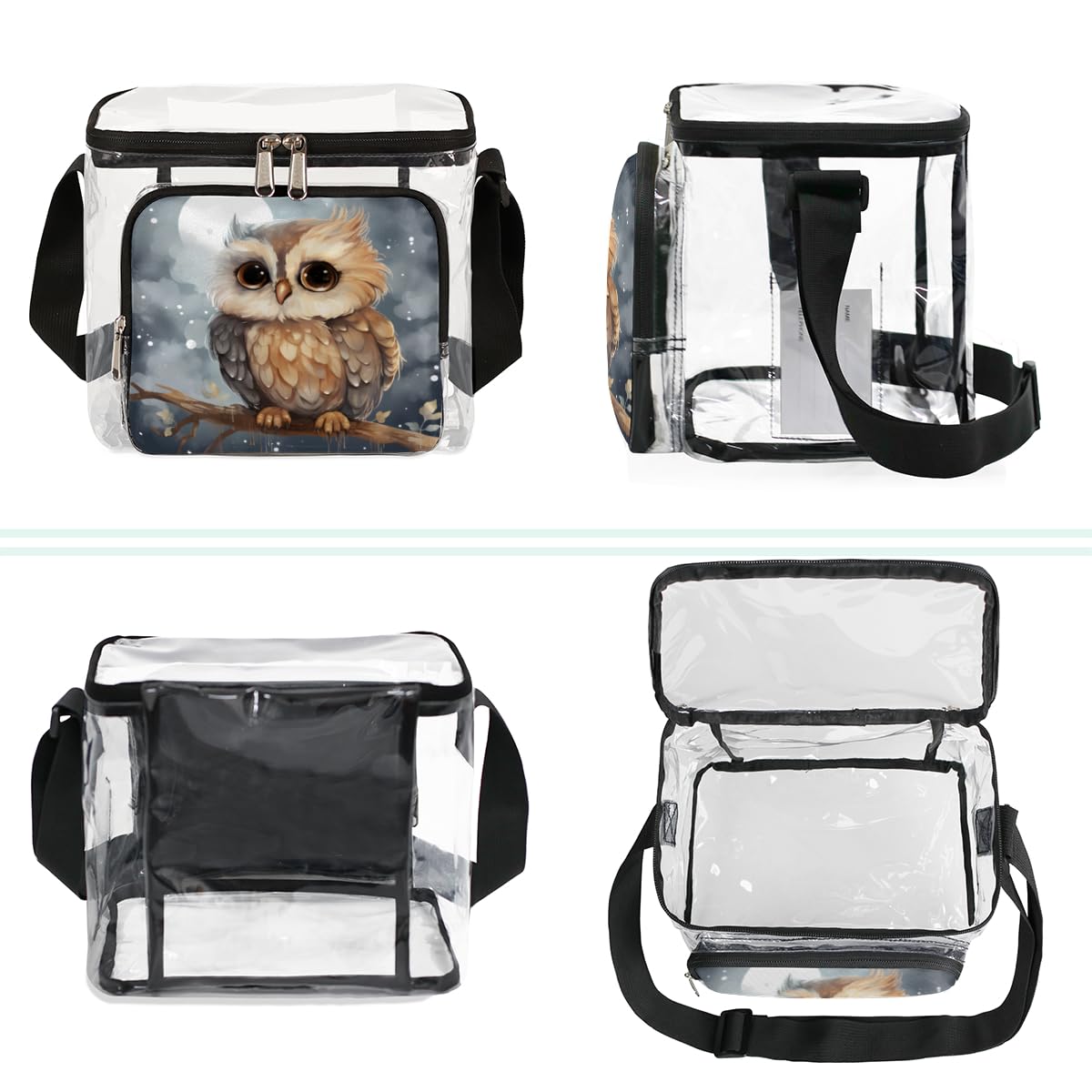 GzLeyigou Clear Owl Tote Bag with Handles - Transparent Crossbody Shoulder Bag for Lunch, Travel & Outdoor Activities | Approved for Concerts, Sports Events & Stadiums | Perfect for Picnics, Shopping & Theme Parks