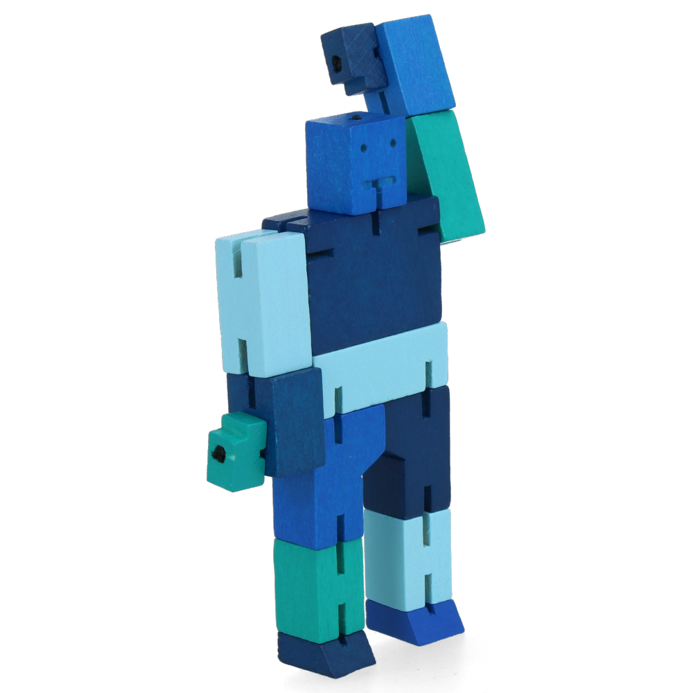 Blue Micro Cubebot - Compact & Portable Wooden Puzzle Toy for Kids & Adults | Perfect for Stress Relief, Office Desk Decor, and STEM Learning