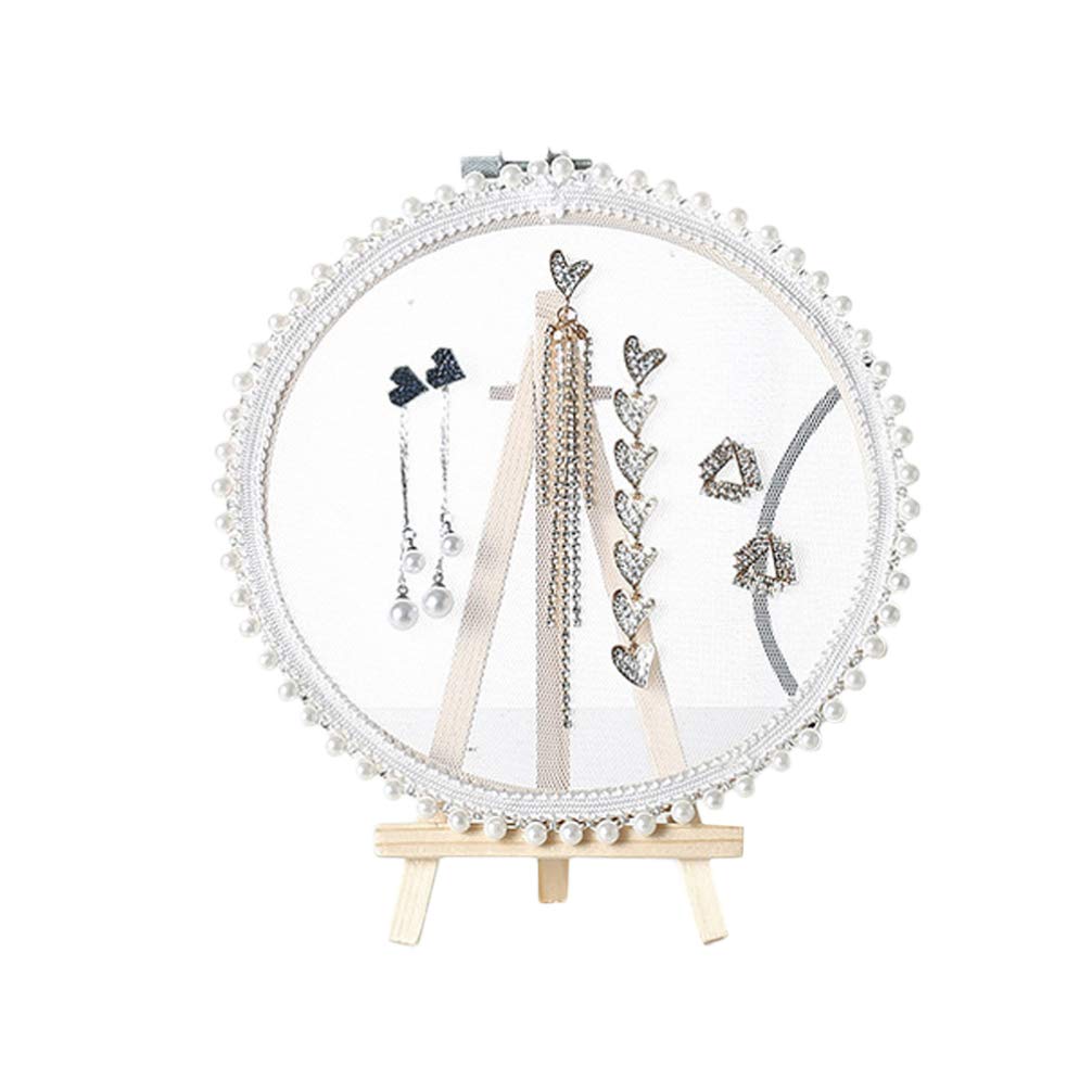 TENDYCOCO 30cm Earring Holder Organizer - Stud Earring Jewelry Display Stand with Embroidery Hoop & Easel for DIY Craft, Home Decor, and Boutique Showcase | Perfect for Bedroom Vanity, Jewelry Store, and Gift Packaging