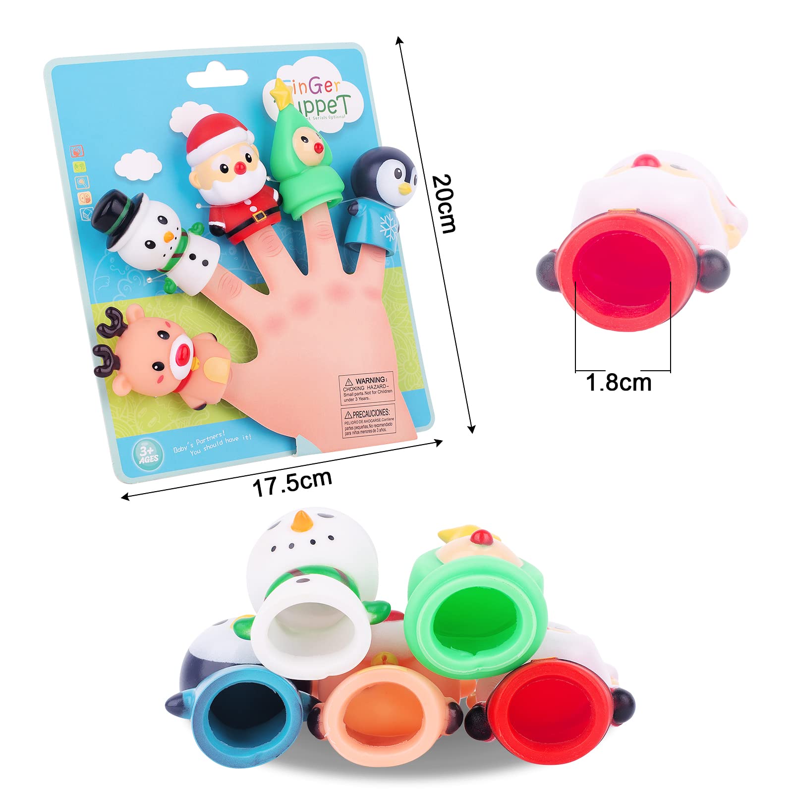 Christmas Theme Finger Puppets Toys - Soft Rubber Bath Animal Head Finger Toys for Kids & Toddlers | Fun Birthday Party Favors & Gifts for Boys & Girls (SantaClaus_KB08) - Perfect for Holiday Plays, Bath Time Fun & Classroom Activities