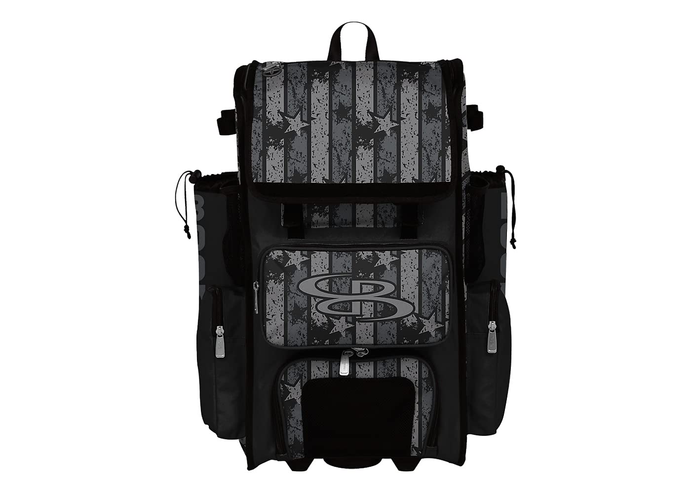 Boombah Superpack Hybrid Rolling Bat Bag - USA Freedom Black Ops Bat Pack Black/Charcoal - Wheeled & Backpack Style for Baseball & Softball Players - Perfect for Travel, Games & Practice