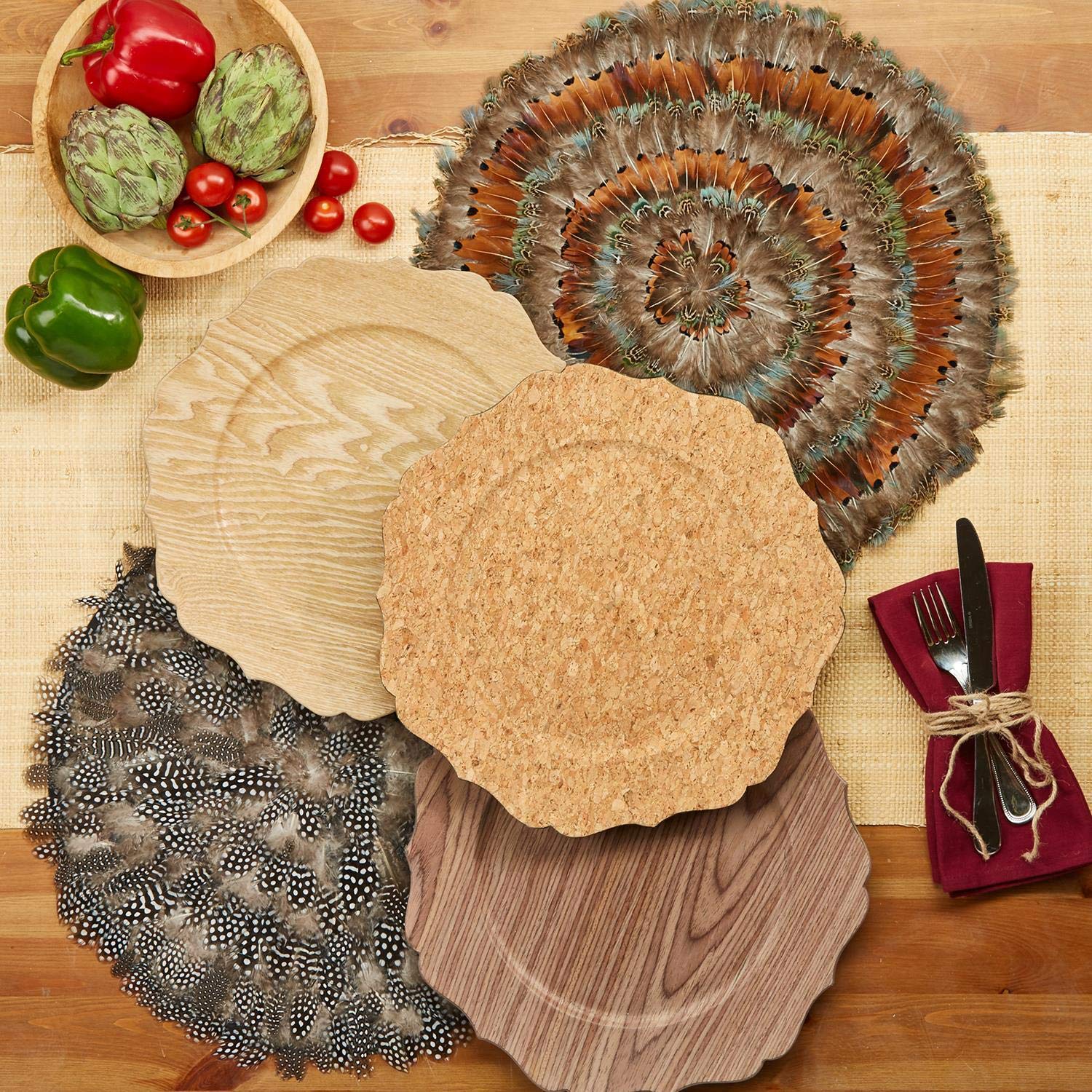 Set of 6 Guinea Fowl Feather Placemats - Elegant Table Decor for Dining Room, Wedding, and Holiday Gatherings