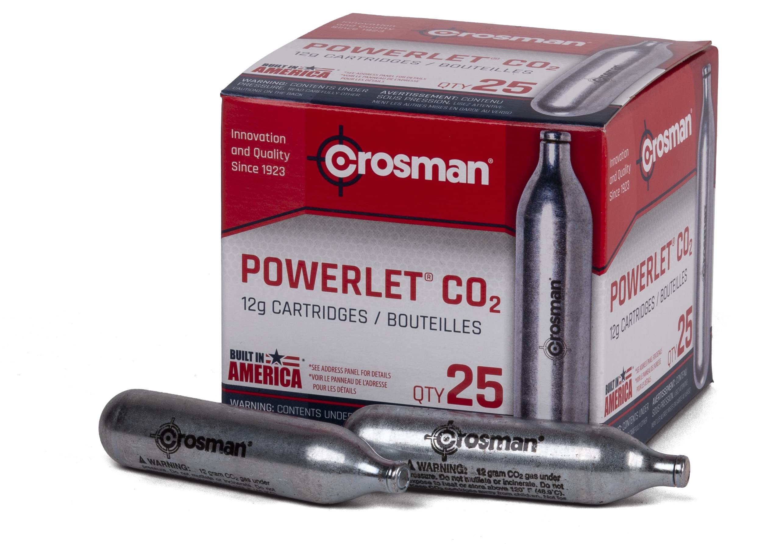 Crosman 25-Pack 12-Gram CO2 Cartridges for Air Rifles & Pistols - High-Power CO2 Refills for BB Guns, Pellet Guns, Airsoft - Perfect for Target Practice, Hunting, and Outdoor Shooting Sports