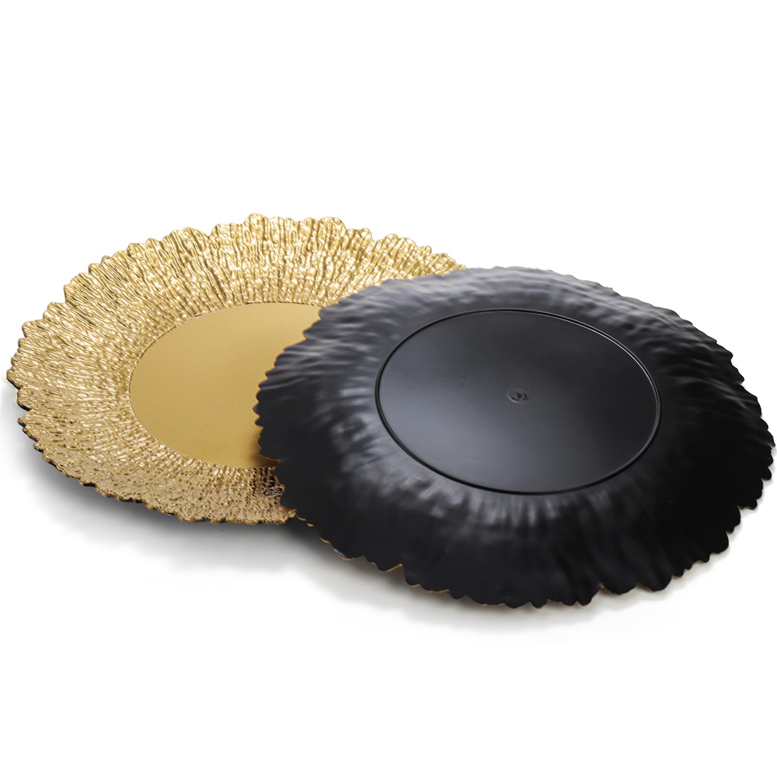 Coloch Set of 12 Gold Plastic Charger Plates - 13 Inch Round Shiny Reusable Dinner Plates for Wedding, Party & Restaurant Decor - Elegant Table Setting for Catering, Home Dining & Special Events