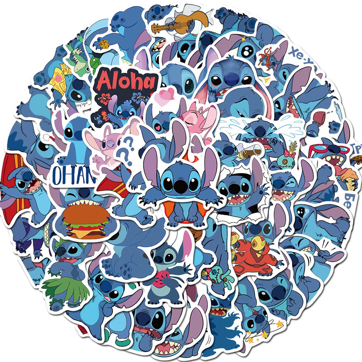 50Pcs Waterproof Lilo & Stitch Vinyl Stickers - Cute Cartoon Decals for Water Bottles, Laptops, Luggage, Bikes & Cars - Perfect for Kids Rooms, School Supplies & DIY Crafts (Stitch Design)