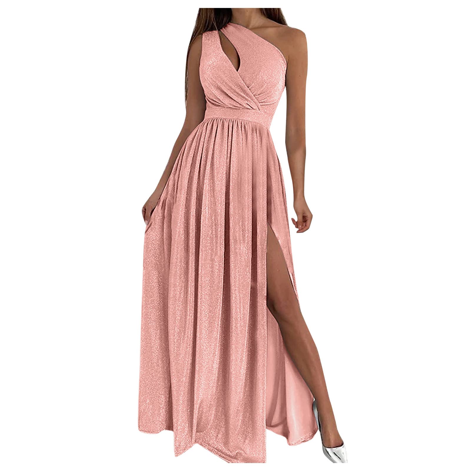 Plus Size Summer Dresses for Women - Elegant One Shoulder Long Evening Dress with Floral Print & High Slit | Perfect for Parties, Festivals & Special Occasions | Breathable Tunic Style for Warm Weather