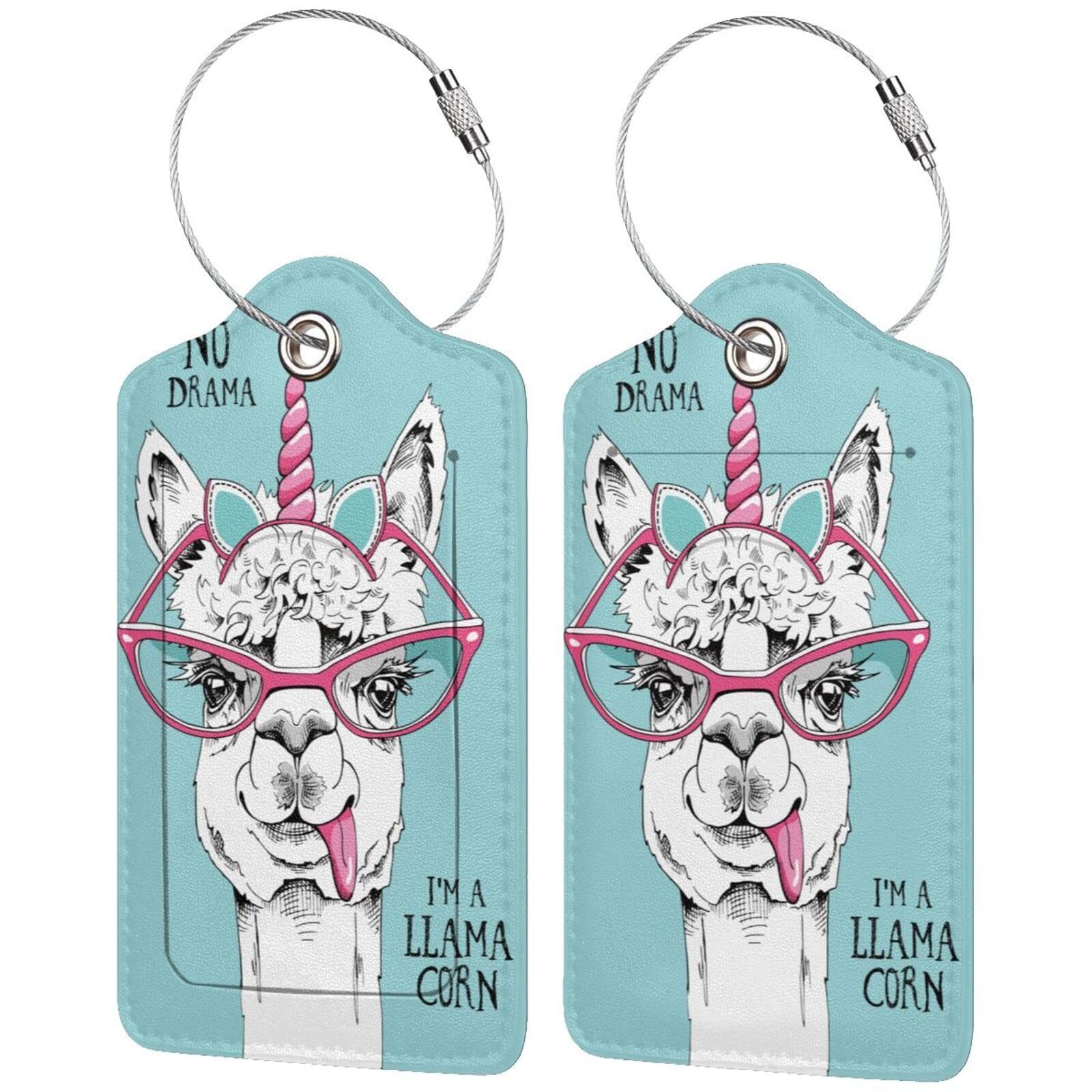 Funny Llama Leather Luggage Tag with Privacy Cover & Stainless Steel Loop - Durable ID Tag for Suitcases, Travel Bags & Backpacks (1 Pack) - Perfect for Air Travel, Cruise Vacations & Business Trips