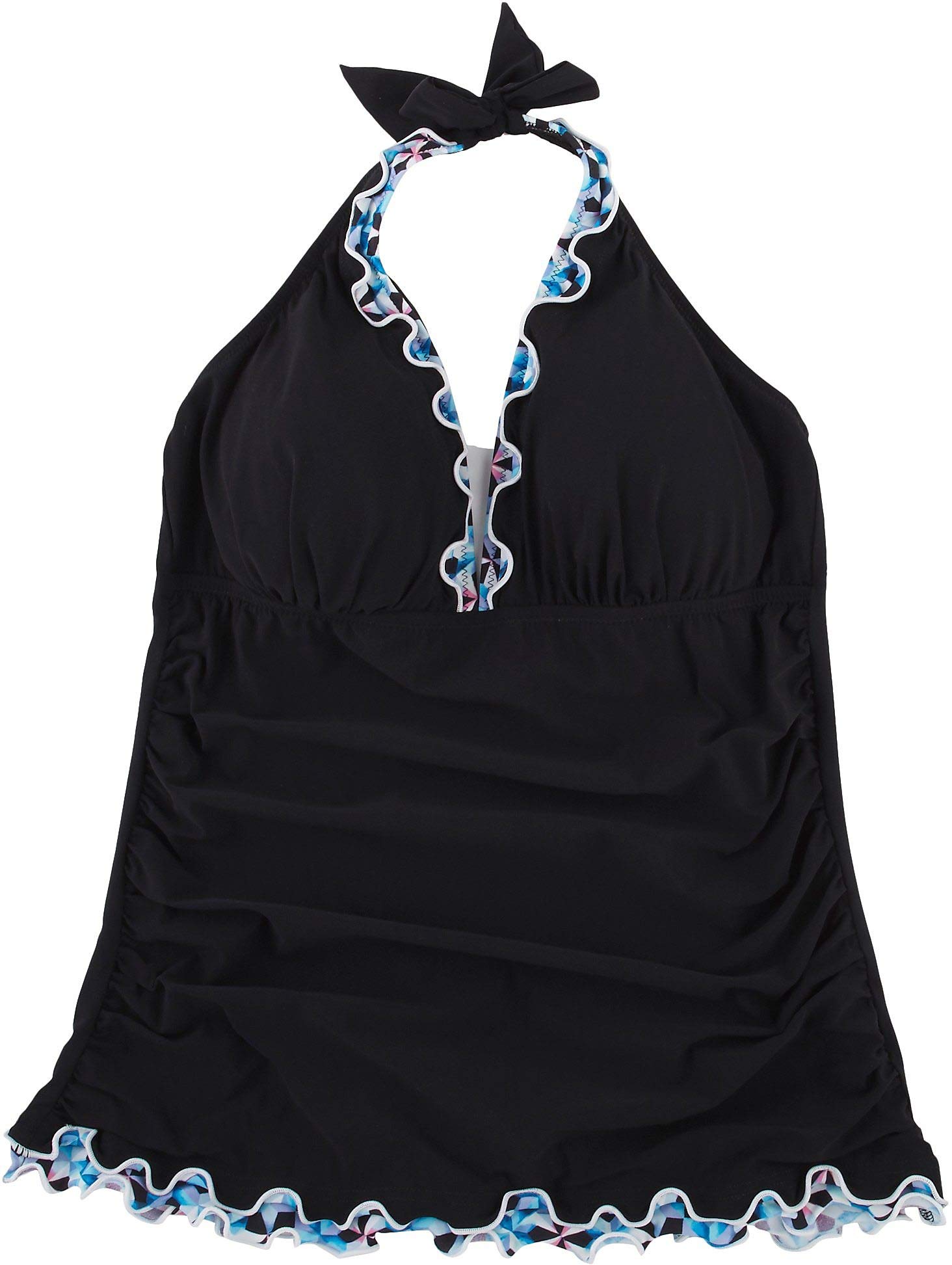 Gottex Women's Lettuce Ruffle Halter V-Neck Tankini Top Swimsuit | Flattering Swimwear for Beach & Pool | Perfect for Vacation & Summer Activities