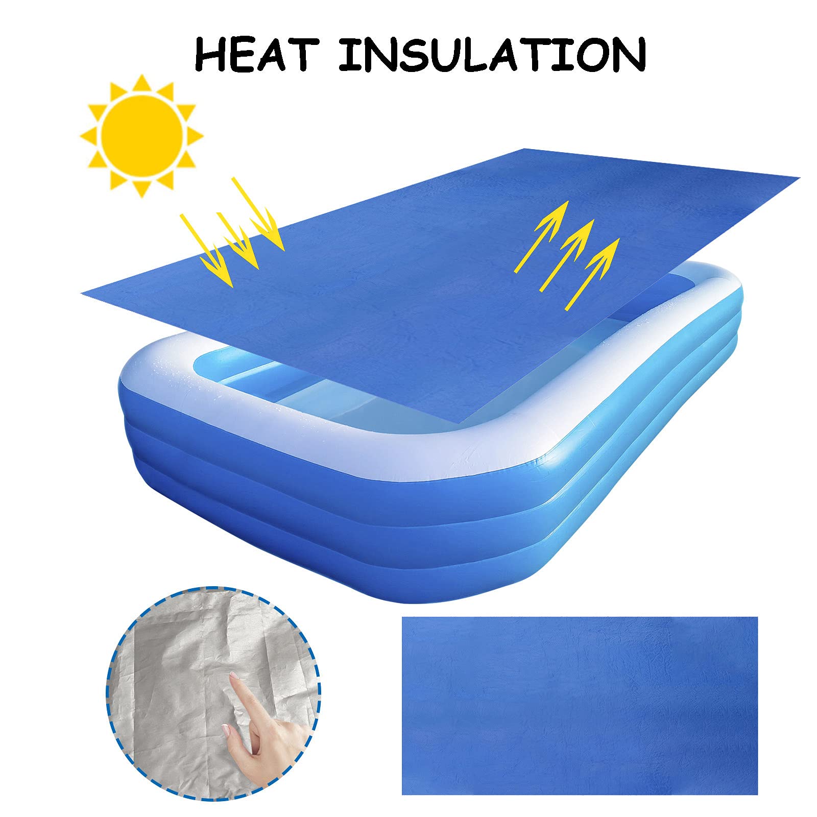 Juesi Solar Pool Cover Rectangle for Above Ground Pools - Thermal Inflatable Swimming Pool Heater Cover, Reduces Water Evaporation & Keeps Water Warm (118 x 72 Inch) - Perfect for Backyard, Inground & Outdoor Pools