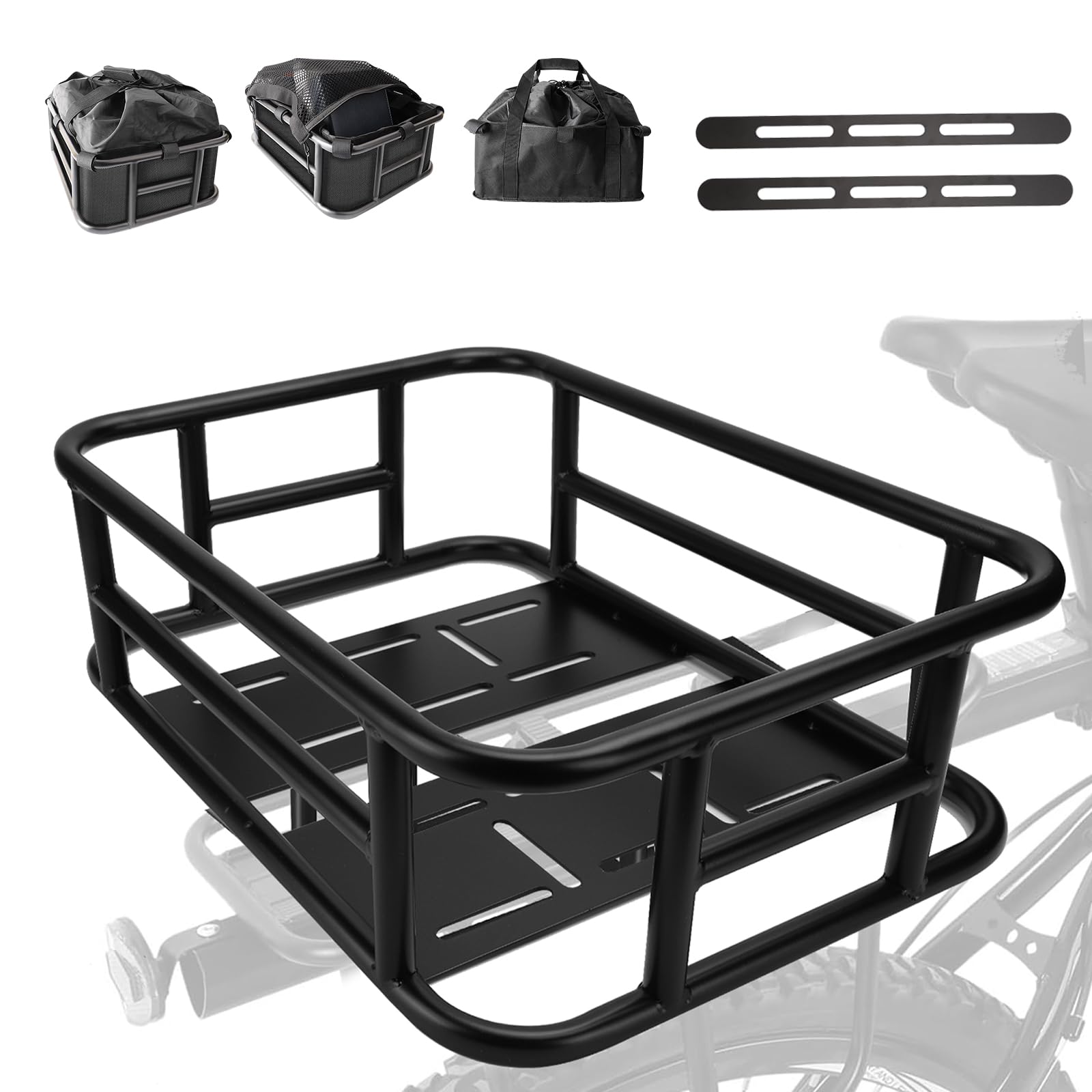 **Heavy Duty Rear Bike Basket with Waterproof Cover & Cargo Net - Large Rear Rack Basket for Bicycles & E-Bikes - Perfect for Commuting, Groceries & Outdoor Adventures**