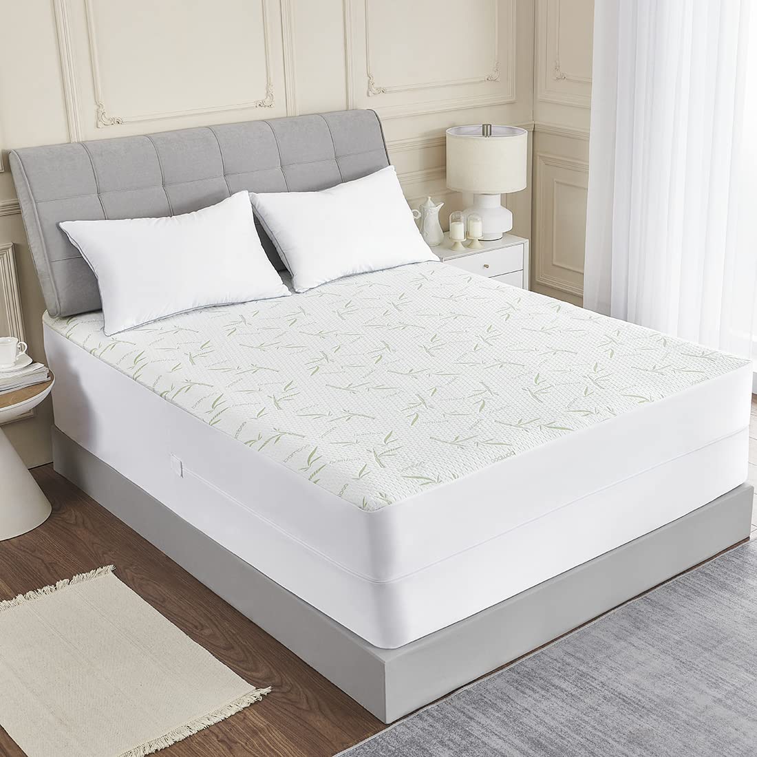 Parkdeny Full Mattress Protector - Waterproof & Cooling Bamboo Rayon Cover with 3D Air Fabric | Breathable, Noiseless, Washable | Fits 5-13