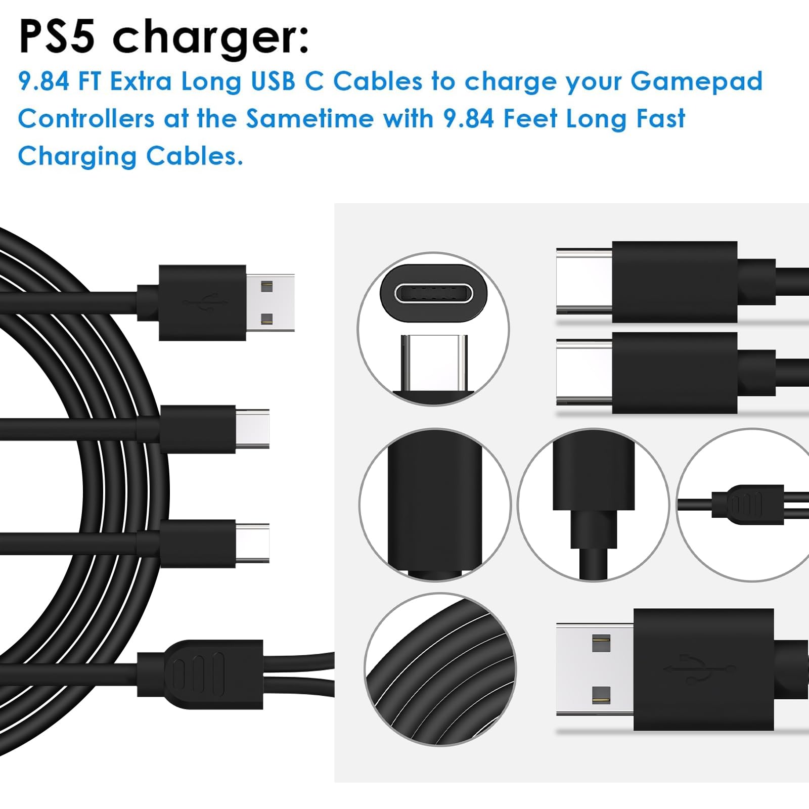 Geekria Fast Charging USB C Y-Splitter Cable for PS5 Dualsense Controller & Xbox Series X - 2-in-1 Multi Charging Cord (10FT) - Perfect for Gaming Setup & Simultaneous Device Charging