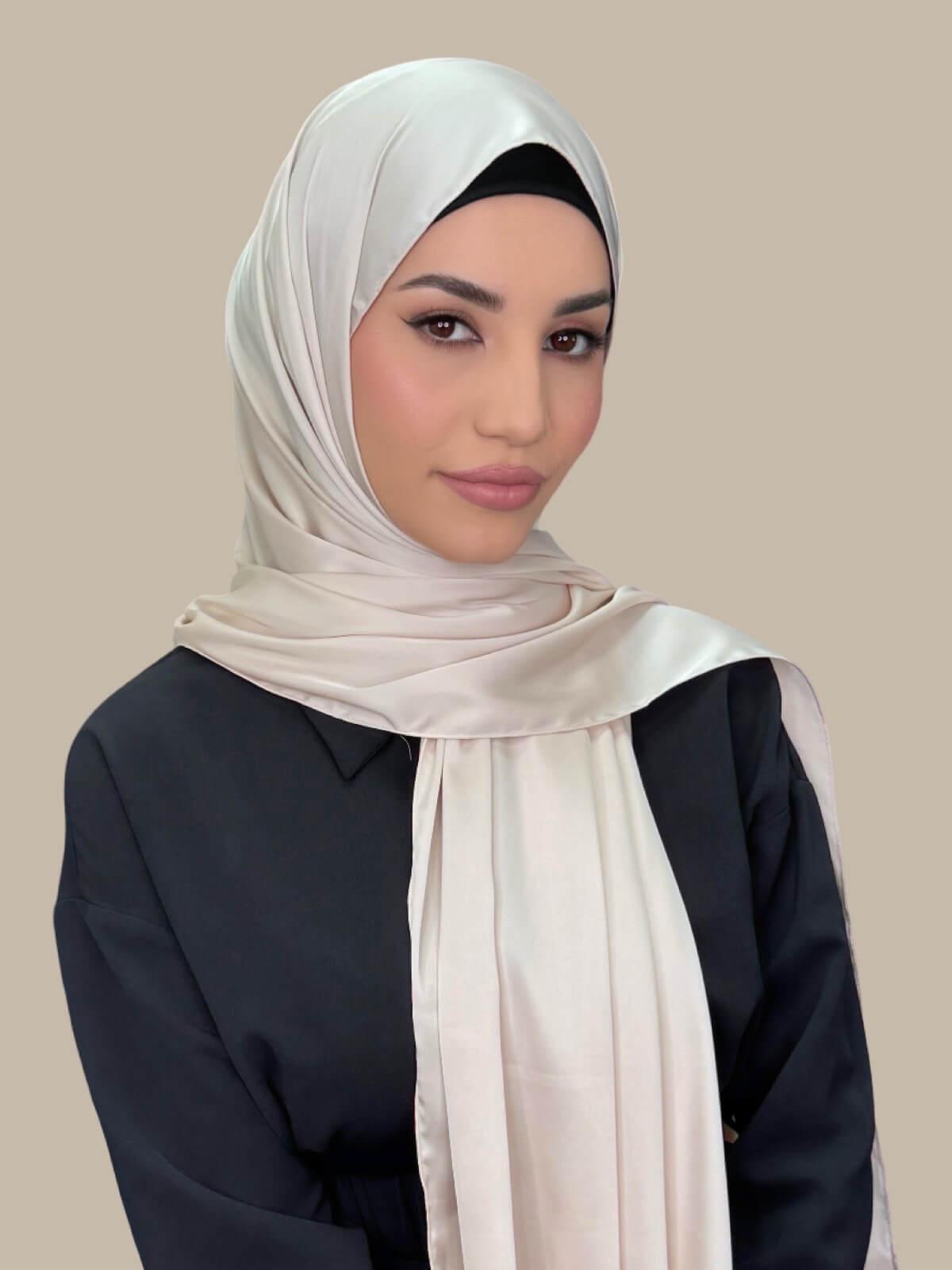 Premium Satin Hijab Scarf - Soft & Breathable Warm Sand Color - Perfect for Daily Wear, Prayer, and Special Occasions