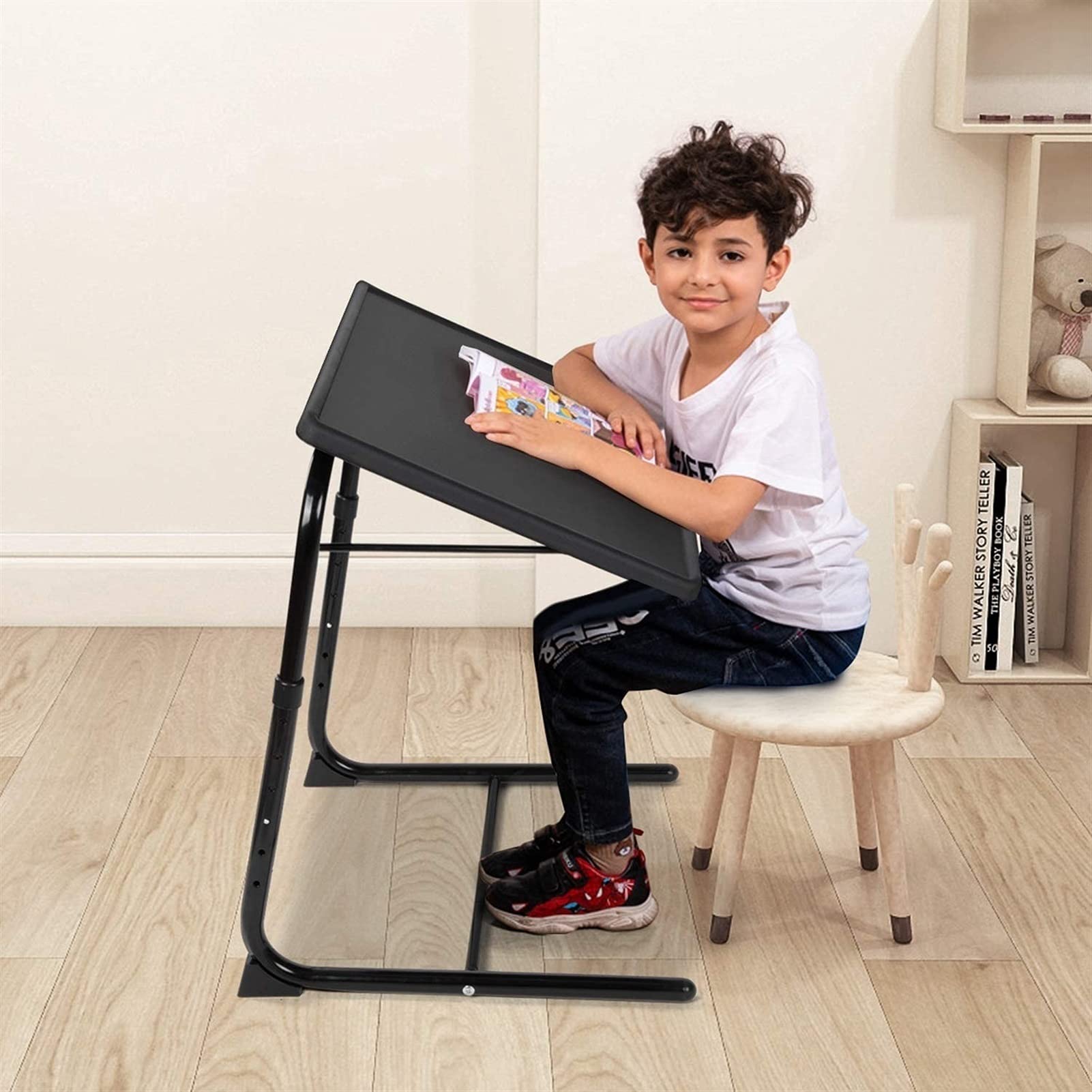Adjustable Folding Bed Tray Table for Eating - 6 Height & 3 Tilt Angle Settings - Portable TV Dinner Tray for Sofa, Couch & Bed (Black) | Perfect for Breakfast in Bed, Laptop Work & Movie Nights