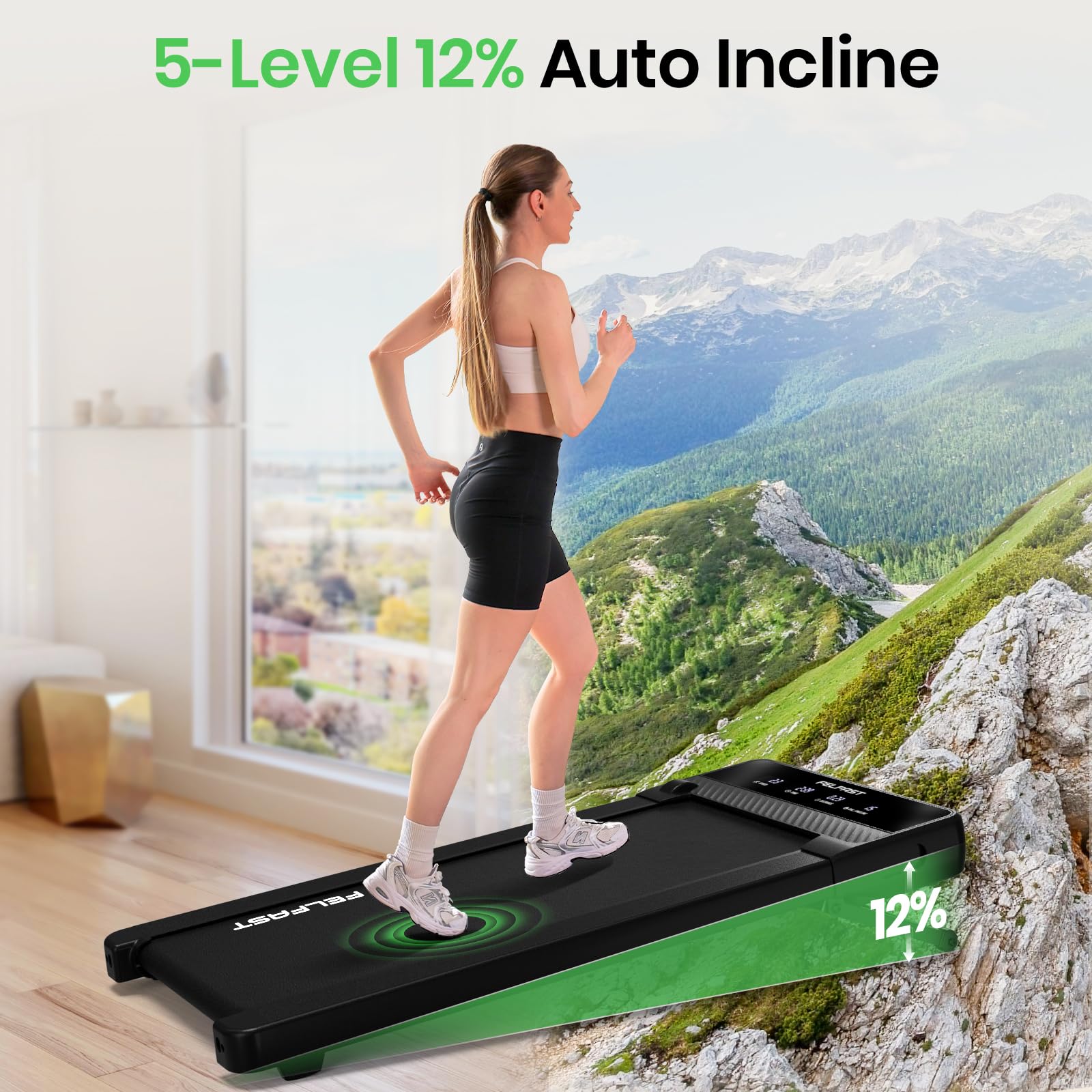 Under Desk Treadmill with 12% 6° Auto Incline - 450Lbs Weight Capacity, 6 HIIT Modes & Remote Control | Home Office Walking Pad with LED Display (Max 4 MPH) - Perfect for Small Spaces, Work from Home & Apartment Workouts