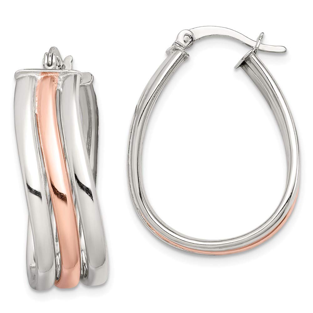 925 Sterling Silver Rose Gold Hoop Earrings for Women - 28mm x 22mm Dainty Huggie Hoops, Perfect for Everyday Wear, Date Night & Gift Giving