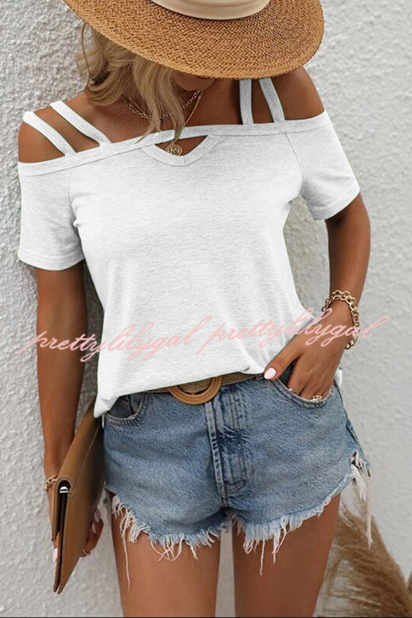 Stylish Solid Color Cold Shoulder Casual T-Shirt for Women - Perfect for Summer Outfits, Beach Wear & Everyday Fashion