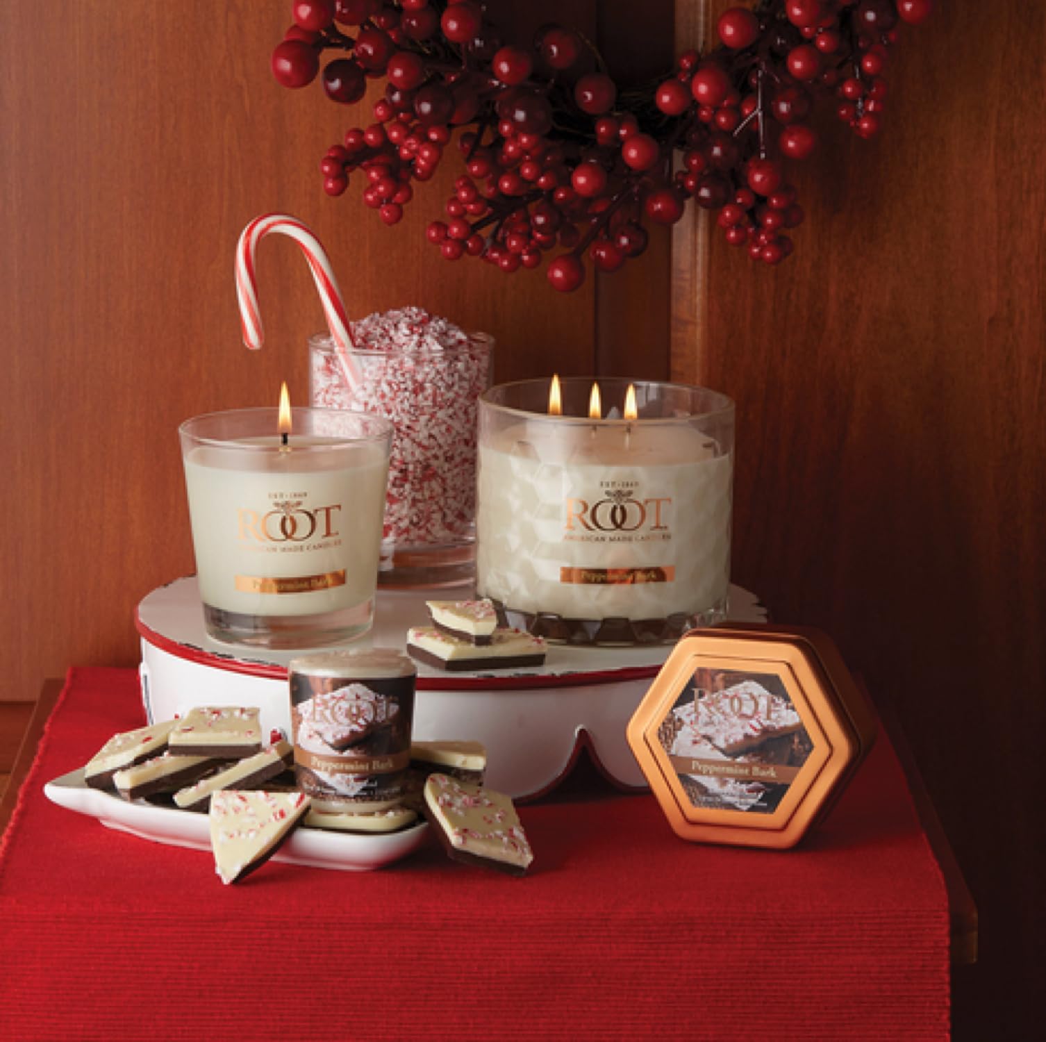 Root Candles Premium Handcrafted Holiday Scented Beeswax Blend Candle - Honeycomb Veriglass Design, Large Peppermint Bark Aroma | Perfect for Christmas Decor, Cozy Home Ambiance & Gift Giving