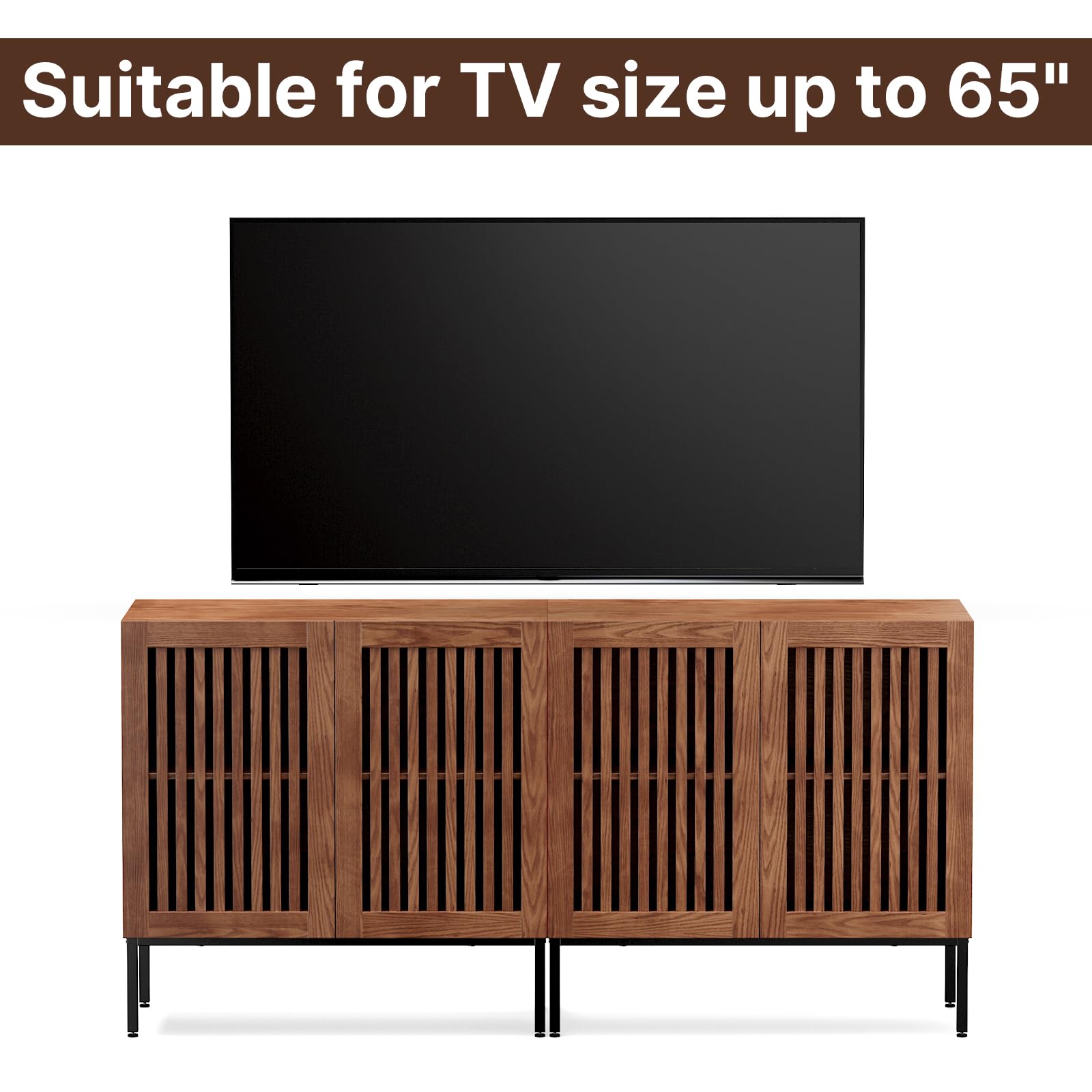 Farmhouse TV Stand for 70 Inch TVs - 2-in-1 Entertainment Center with Storage Cabinets & Metal Base - Rustic Brown Media Console for Living Room - Perfect for Home Theater Setup & Living Room Organization