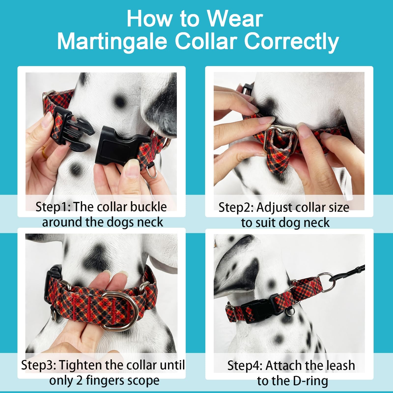 Christmas Plaid Dog Collar - Adjustable Soft Nylon Martingale Collar for Small Dogs (Red, for Walks & Training)