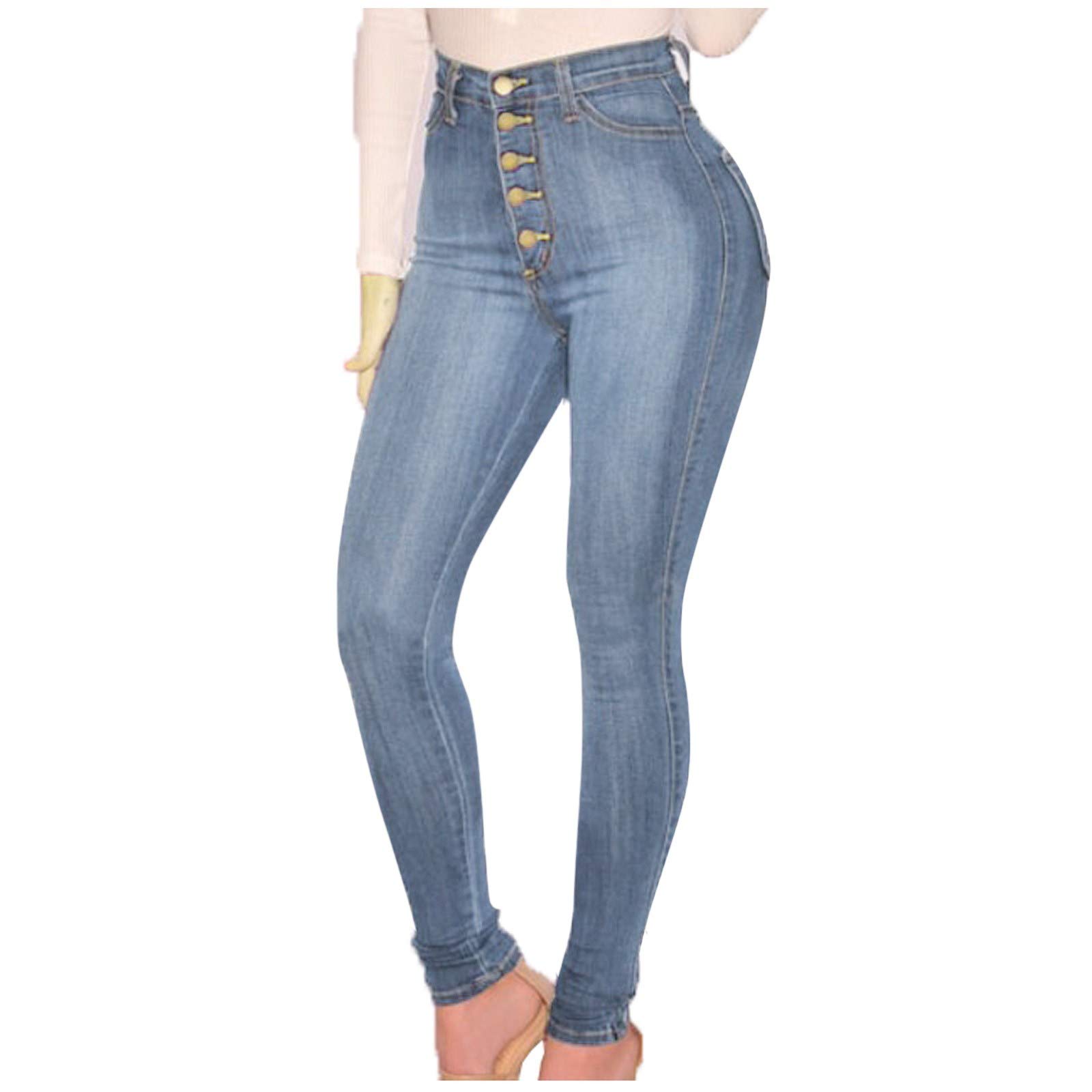 Slim Fit High Waist Stretchy Denim Jeans for Women - Classic Solid Color Skinny Jeans - Perfect for Casual Wear, Office & Night Out