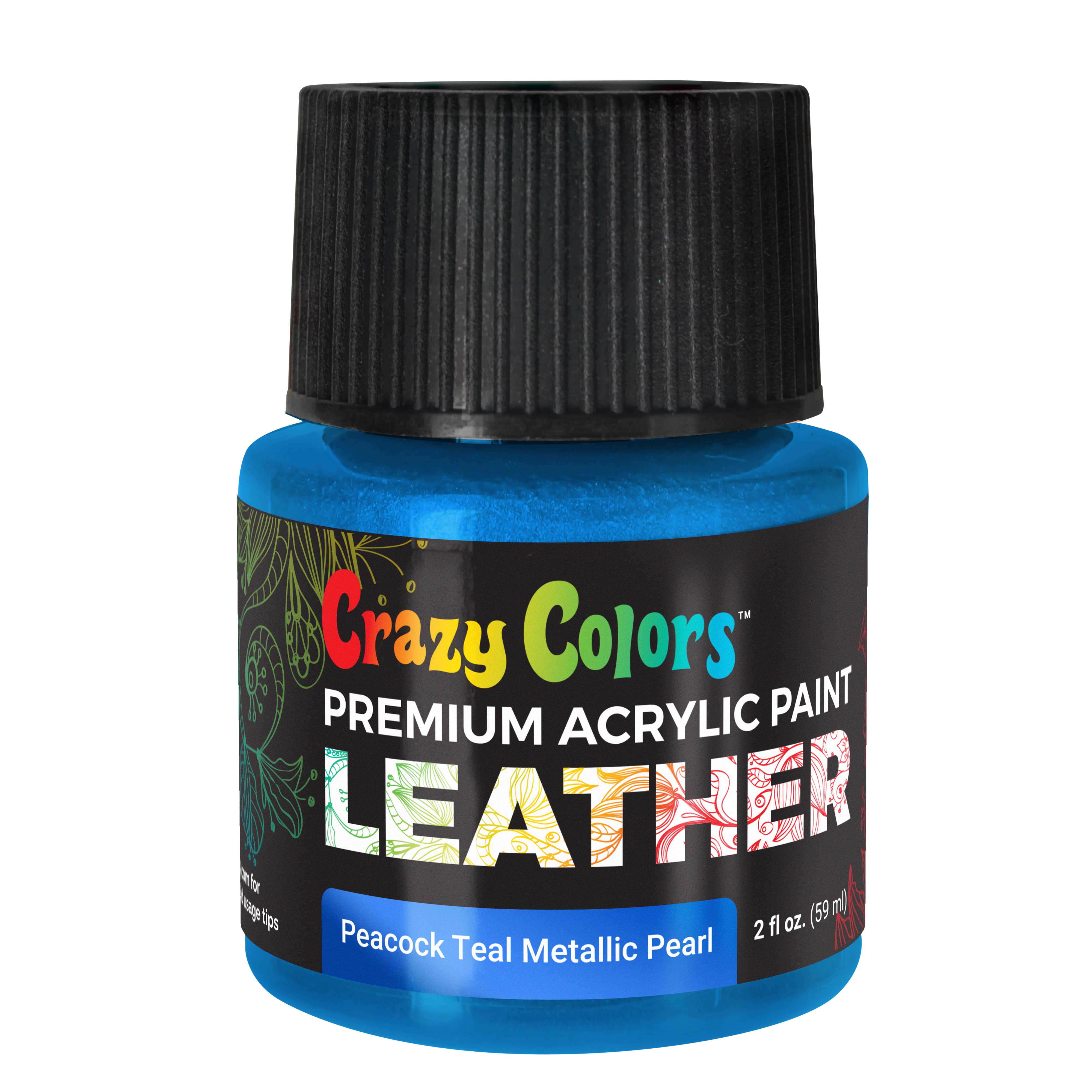Peacock Teal Metallic Pearl Premium Acrylic Leather & Shoe Paint - 2 oz Bottle for Custom Sneakers, Jackets, Bags & Purses | Flexible, Crack, Scratch & Peel Resistant | Perfect for DIY Fashion, Shoe Customization & Leather Craft Projects