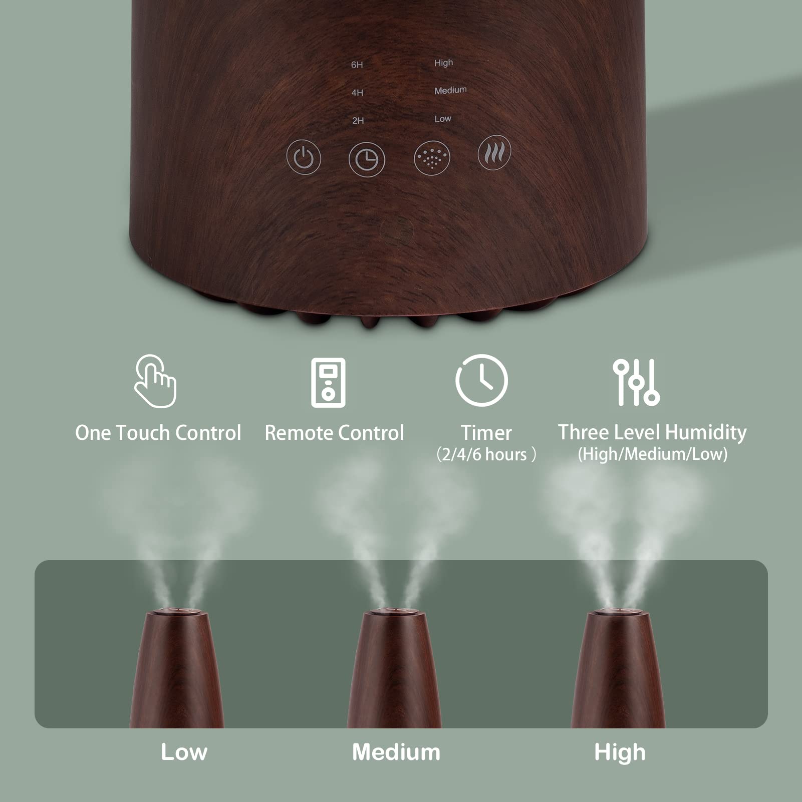 Elecameier 2.3L Cool Mist Humidifier with Remote Control - Ultra Quiet 25dB Smart Air Humidifier for Home, Bedroom, Office & Desk - Auto Shut Off & Dark Wood Design - Perfect for Dry Air Relief, Better Sleep & Improved Indoor Air Quality