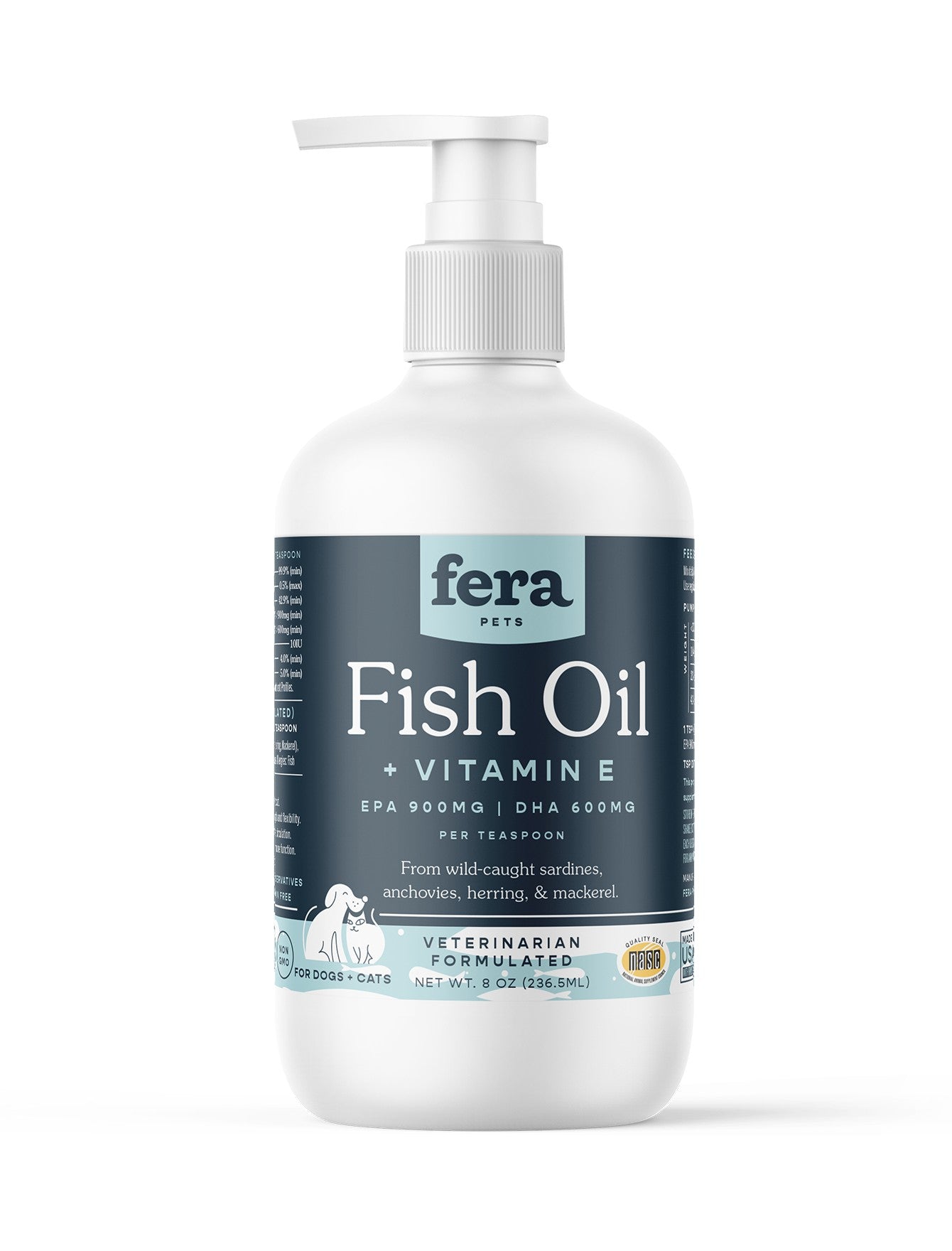 Fera Pet Organics Omega-3 Fish Oil Supplement for Dogs & Cats - Supports Skin, Coat & Joint Health (2 Size Options) - Perfect for Daily Pet Wellness Routine